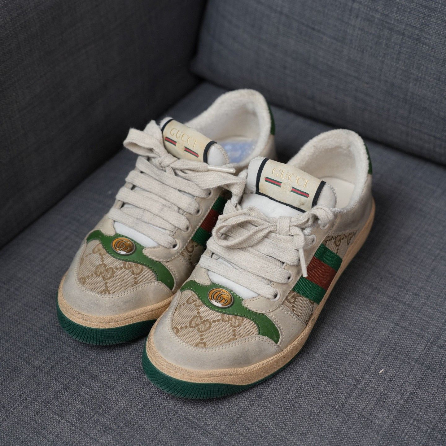 Gucci Gucci Distressed Green Lowtop Sneakers us_6 Women Size US 6 / IT 36 - 1 Thumbnail