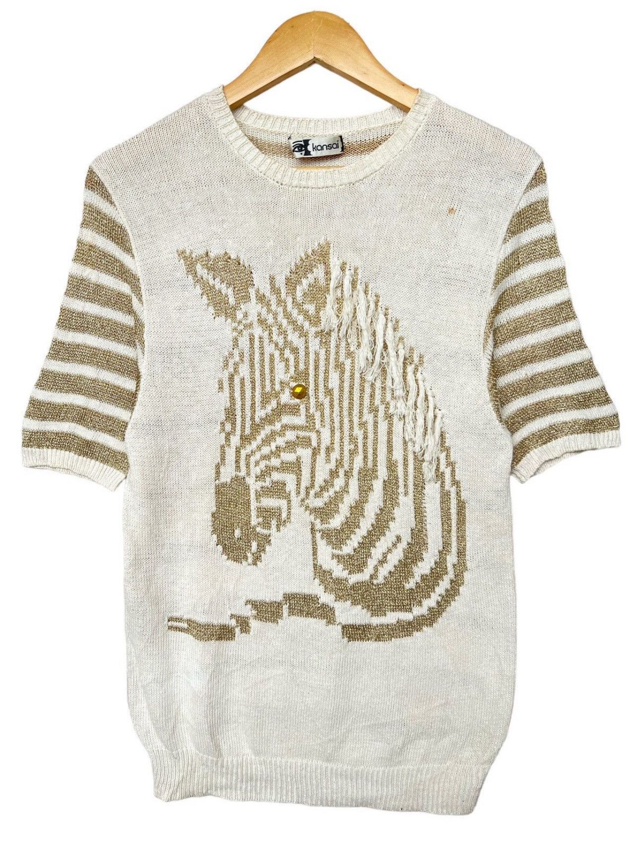 Kansai Yamamoto Vintage 80s Kansai Eye Intarsia Mohair Knitted Animal Vest Size US S / EU 44-46 / 1 - 1 Thumbnail