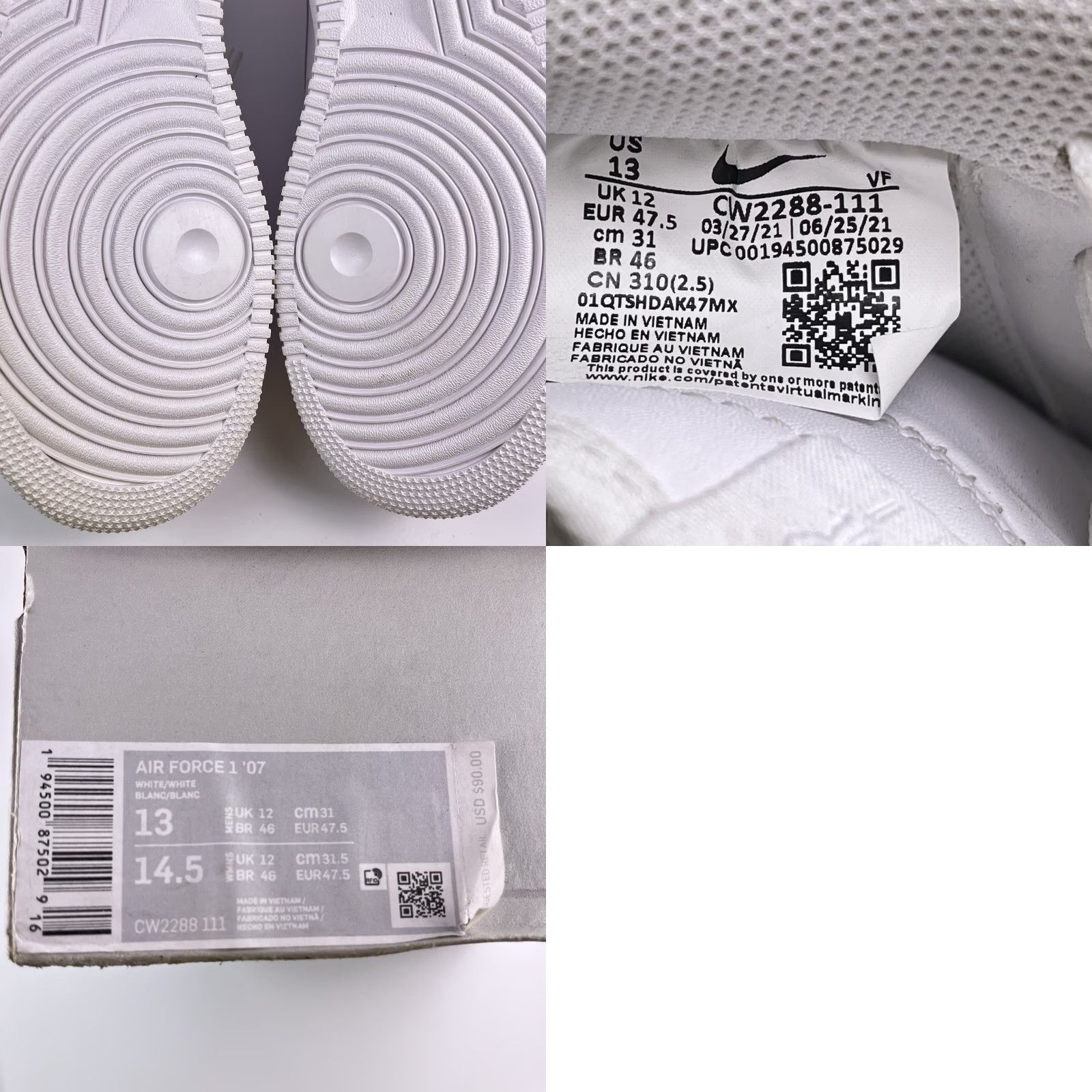 Nike Nike Air Force 1 '07 Men Sneakers White CW2288-111 13 USA 47.5 Leather Lace Up Low Top Cushioned Comfort Breathable All White Casual Activewear Shoes Size US 12 / EU 45 - 9 Thumbnail