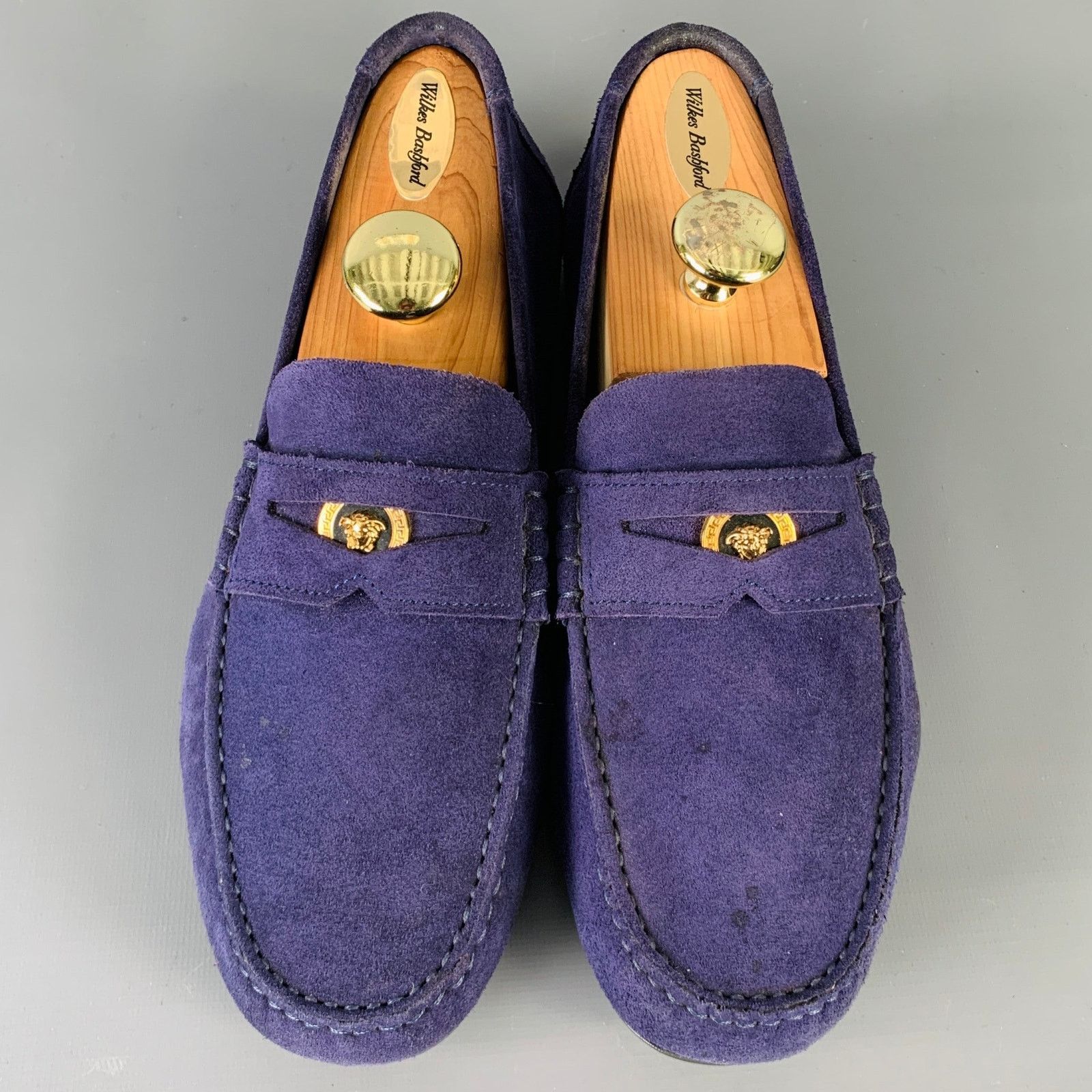 Versace VERSACE Bluette Oro- Purple Textured Suede Drivers Loafers Size US 8 / EU 41 - 5 Thumbnail