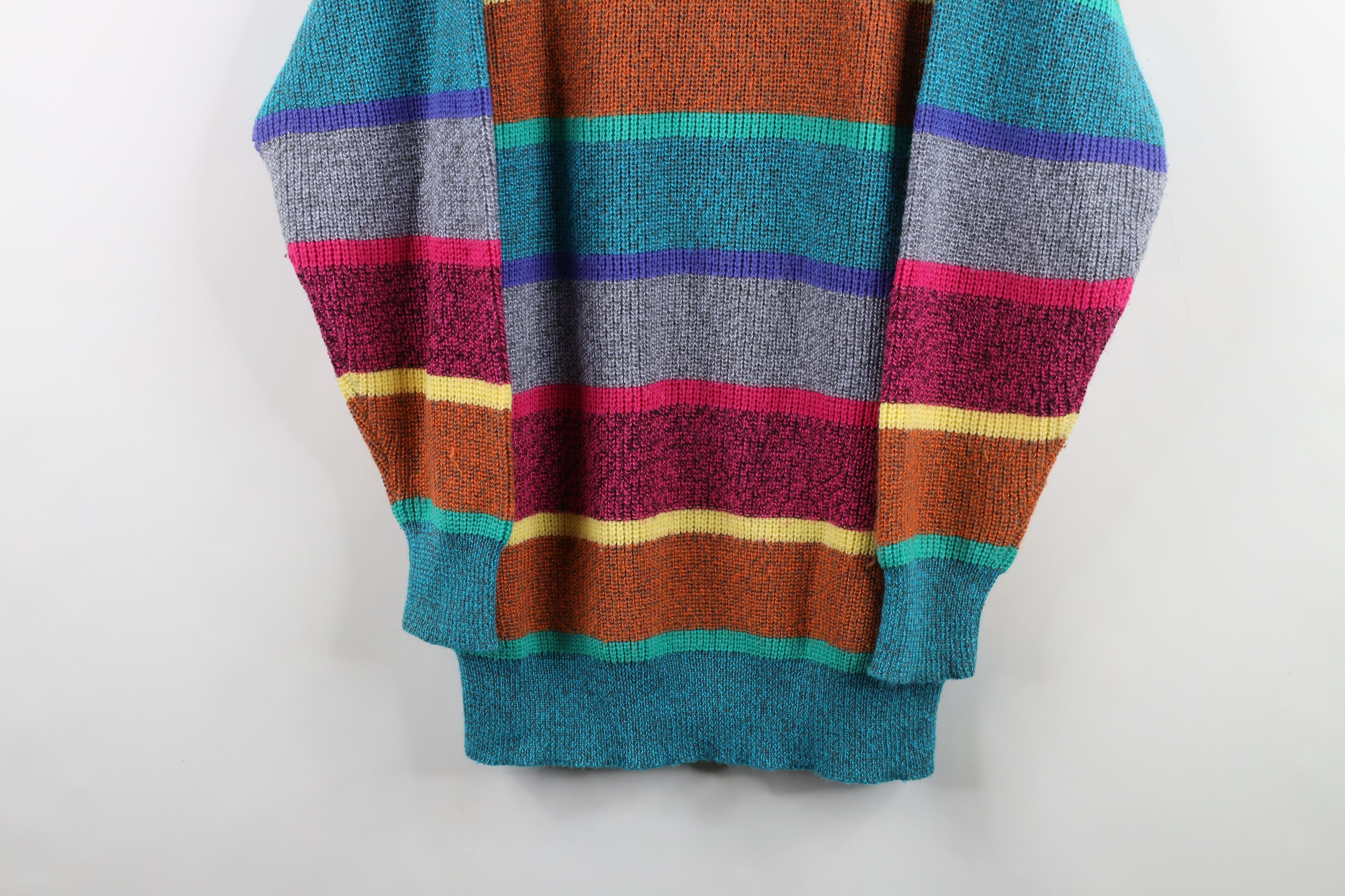 Vintage Vintage 90s Streetwear Striped Ribbed Knit Mock Neck Sweater Size L / US 10 / IT 46 - 3 Thumbnail