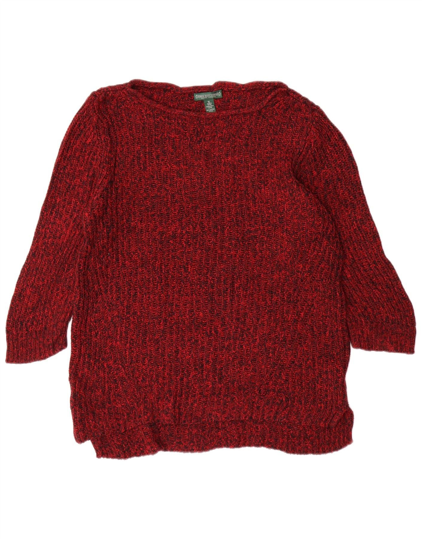 Ralph Lauren Womens Boat Neck Jumper Sweater UK 18 XL Red Flecked Cotton Size L / US 10 / IT 46 - 1 Thumbnail