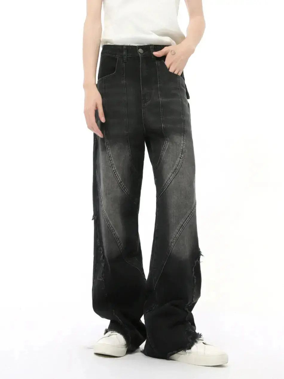 Japanese Brand Retro loose straight leg fringed jeans Size US 32 / EU 48 - 1 Thumbnail