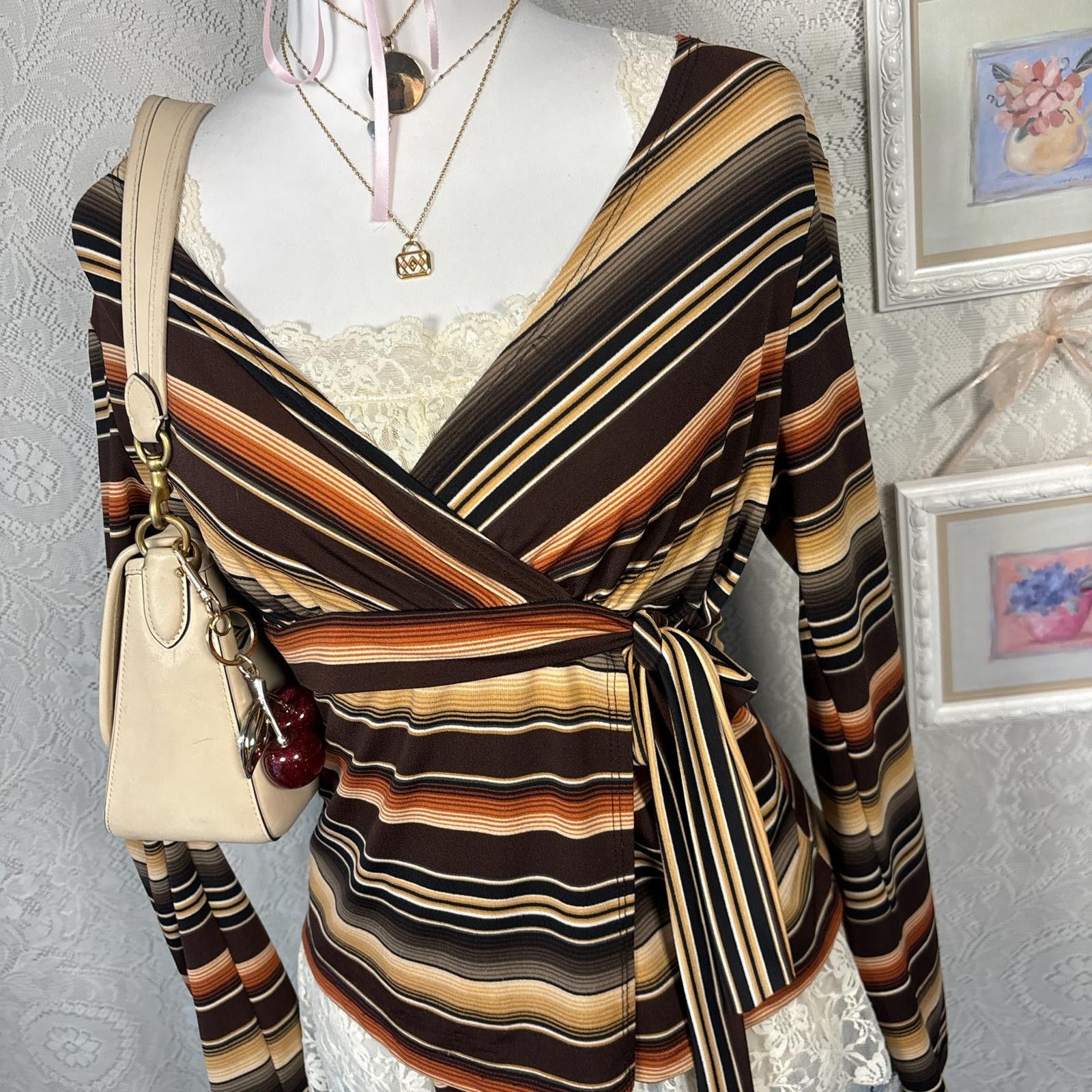Giorgio Fiorelli y2k striped wrap tie blouse Size M / US 6-8 / IT 42-44 - 4 Thumbnail