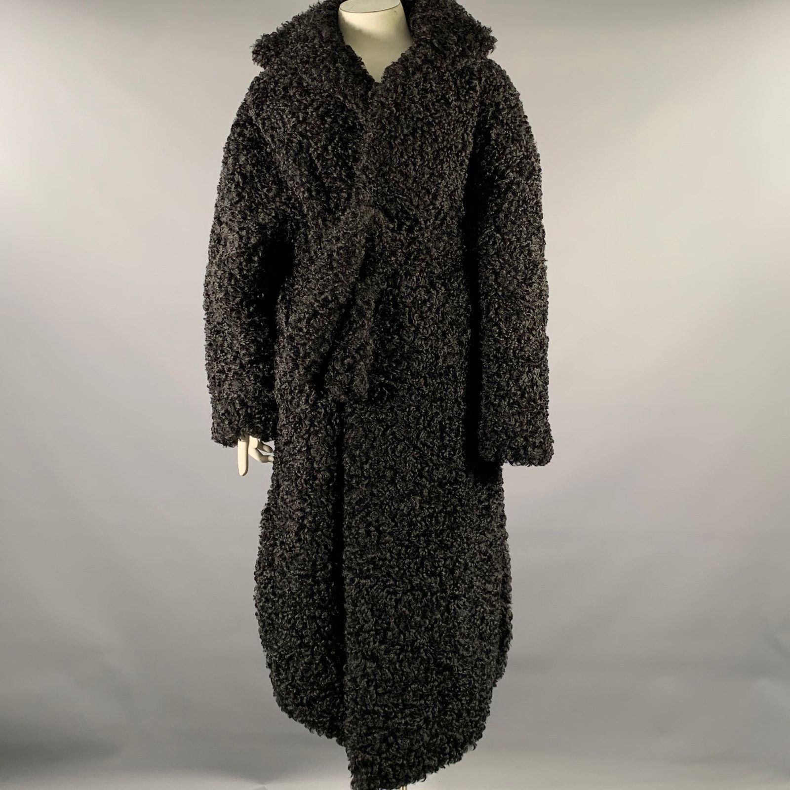 Frankie Shop THE FRANKIE SHOP Size L Black Faux Fur Belted Coat Size L / US 10 / IT 46 - 1 Thumbnail
