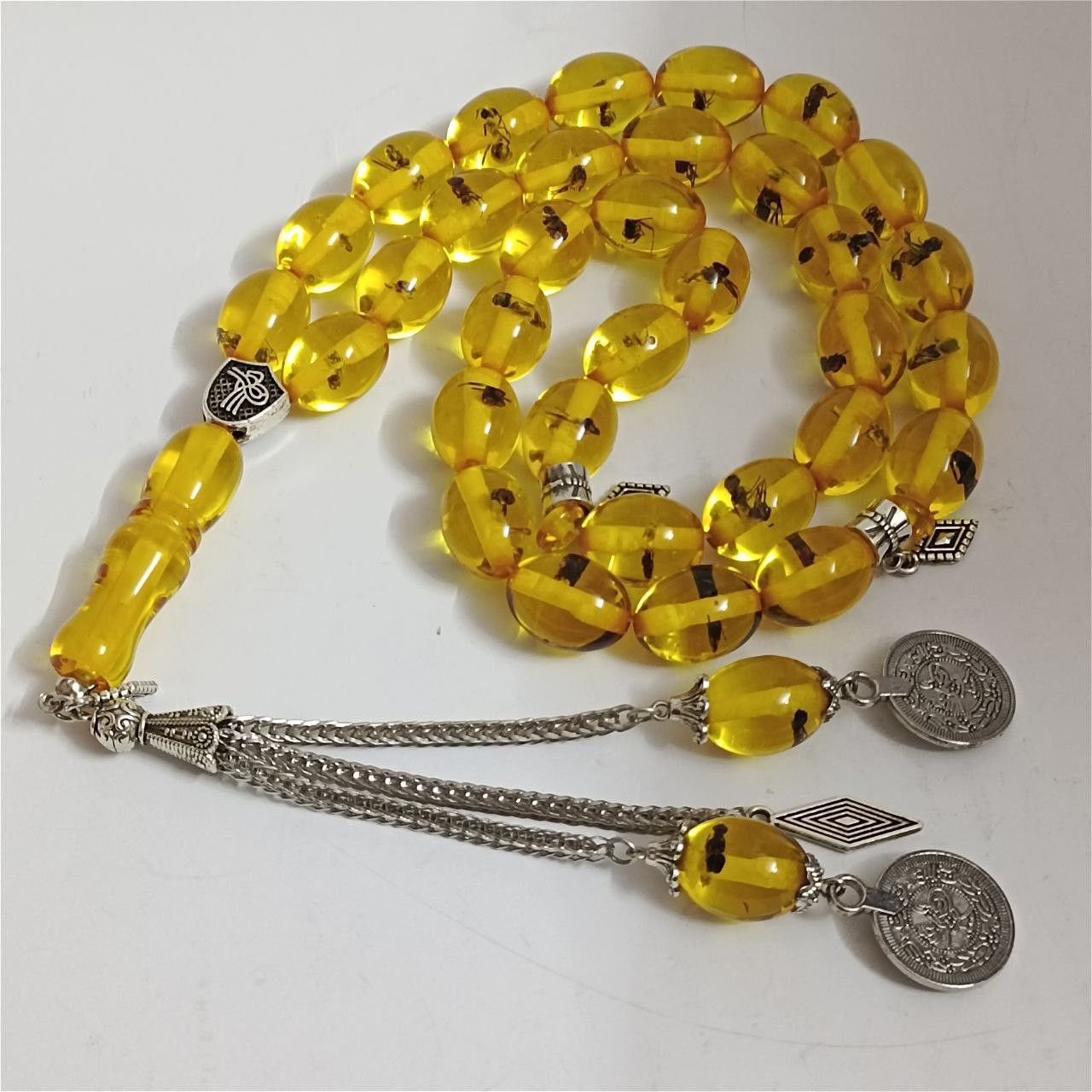 Rare amber-style Islamic prayer beads insect inclusions