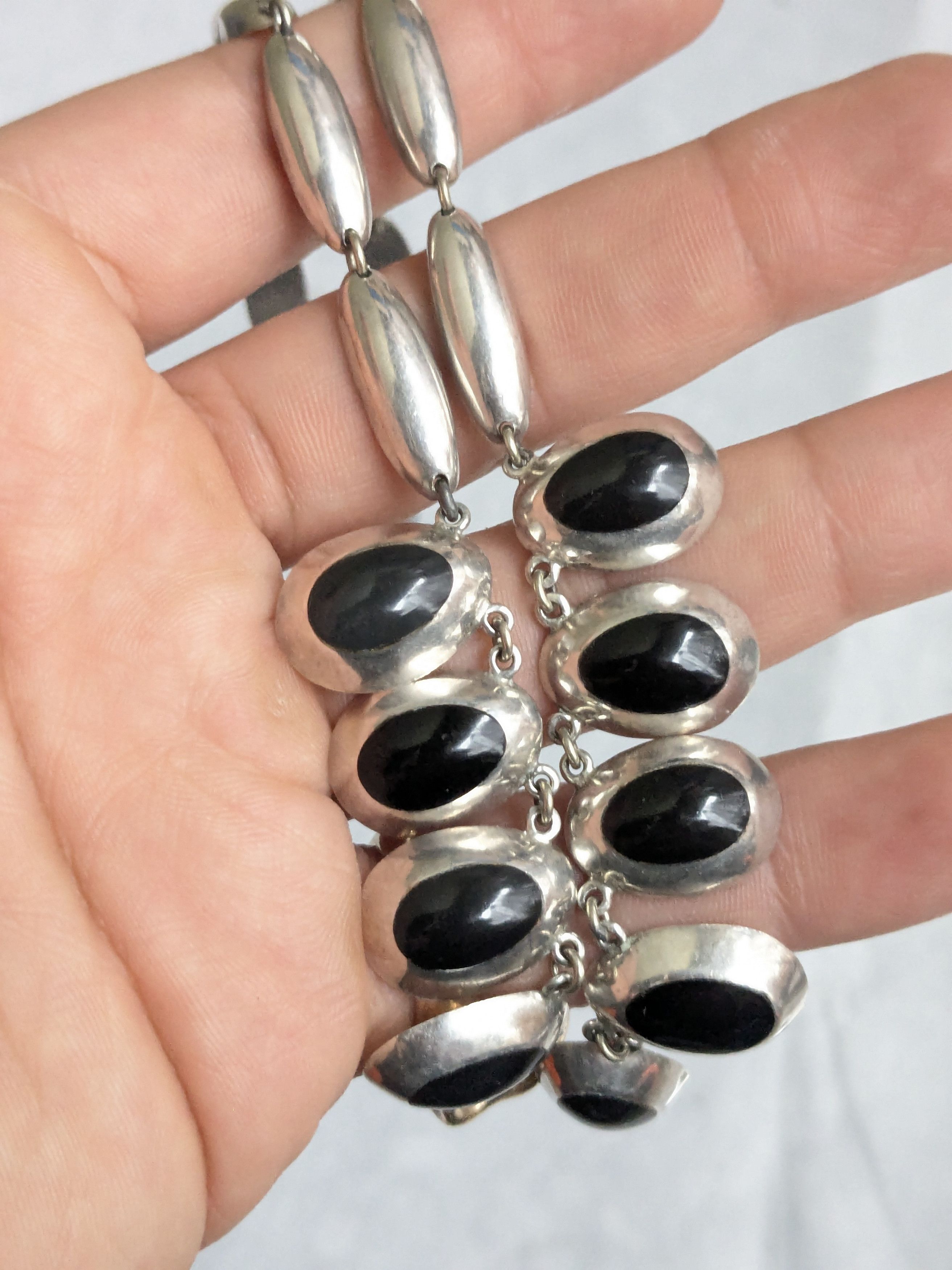 Jewelry Vintage Taxco Sterling Silver Onyx Necklace 16" Size ONE SIZE - 9 Thumbnail