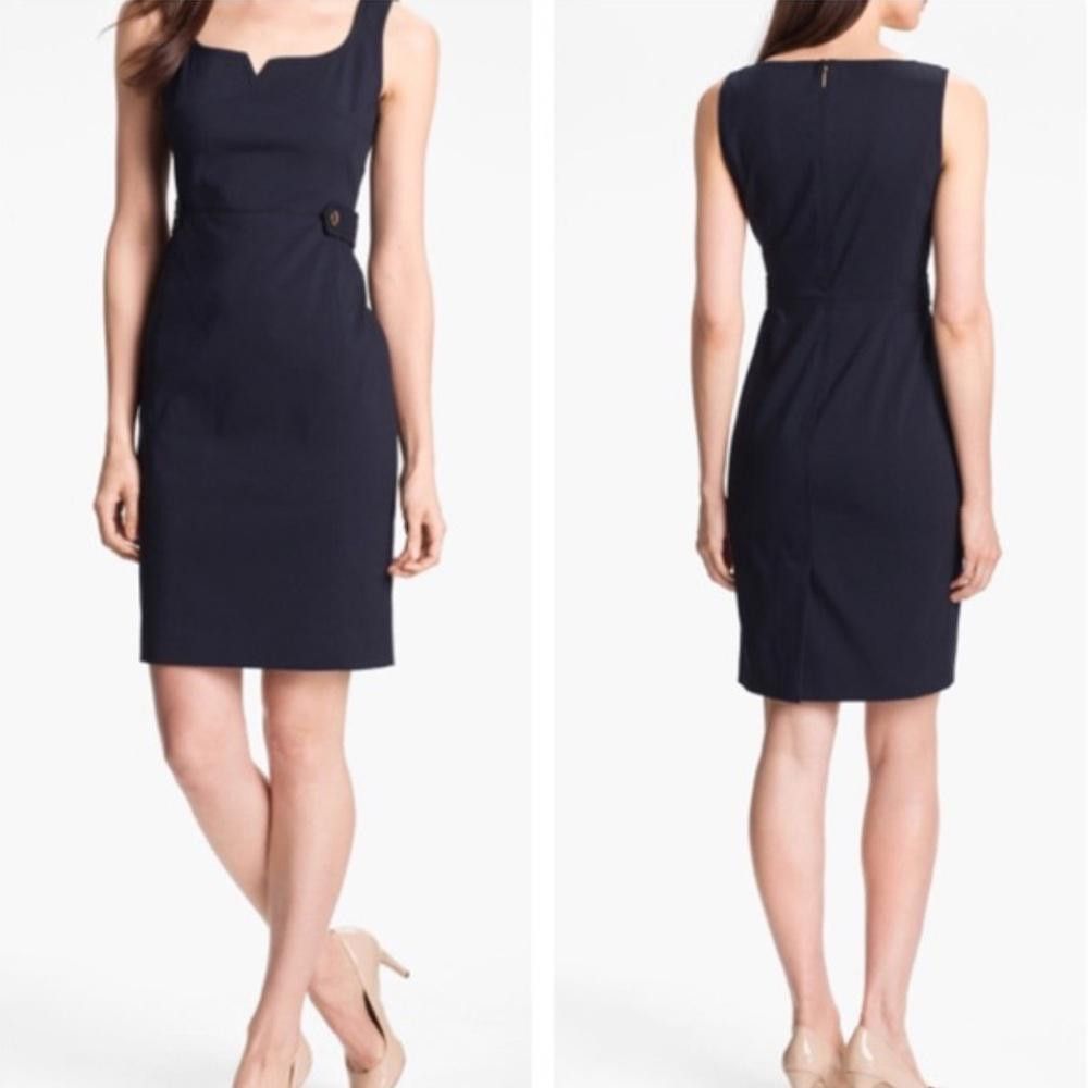 Designer Tory Burch Tayler Navy Sleeveless Sheath Dress Square Neck 0 Size XS / US 0-2 / IT 36-38 - 1 Thumbnail