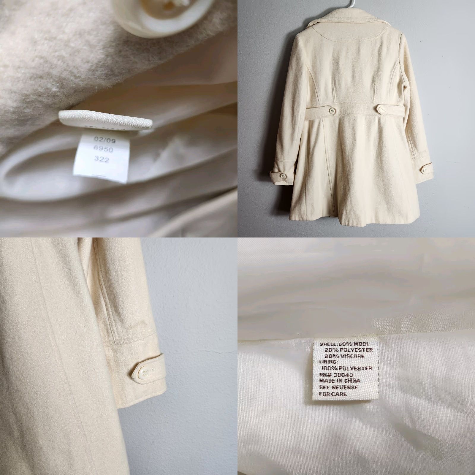Vintage Grane Womens Y2K Wool Blend Cream Buttonfront Coat-Size L Size L / US 10 / IT 46 - 8 Thumbnail