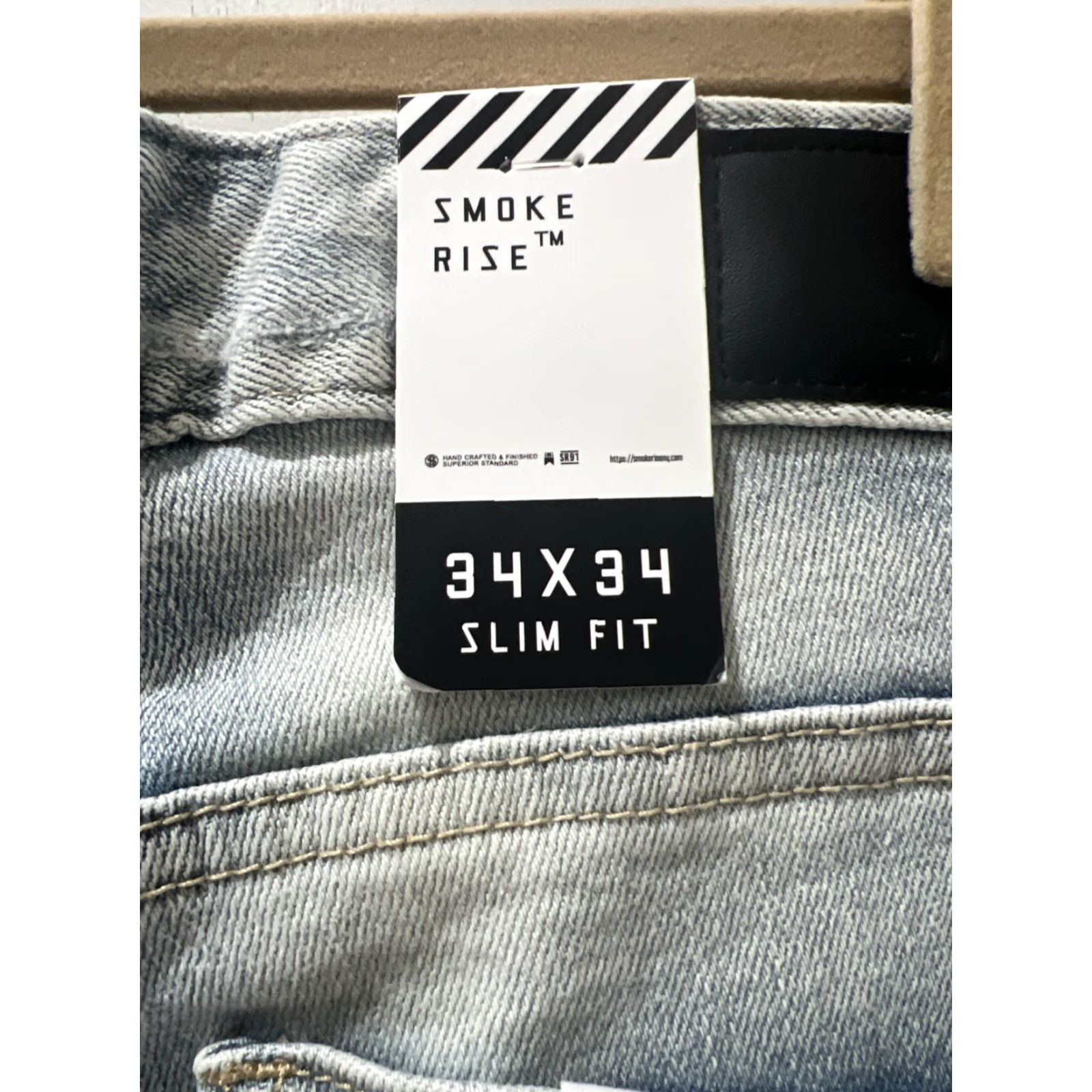 Both Smoke Rise Men Jeans Skinny Leggings Zip Front Distressed 5-Pocket Denim Blue 34x34 Slim Stretch Mid Rise Belt Loops Cotton Blend Regular Size Size US 34 / EU 50 - 5 Thumbnail