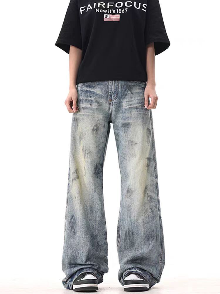 Washed graffiti hip-hop street baggy jeans