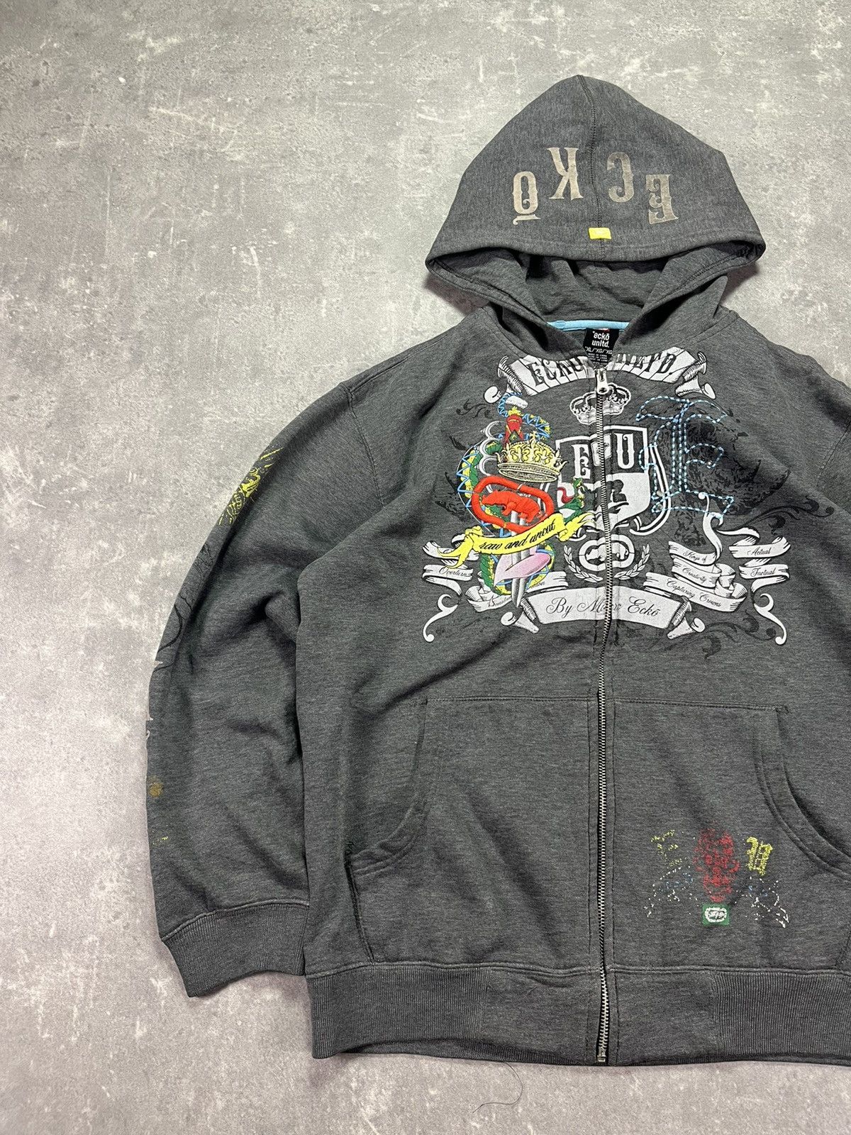 Ecko Unltd. 2000s Ecko Unltd. Distressed Faded Printed Y2K Zip Hoodie L Size US L / EU 52-54 / 3 - 4 Thumbnail