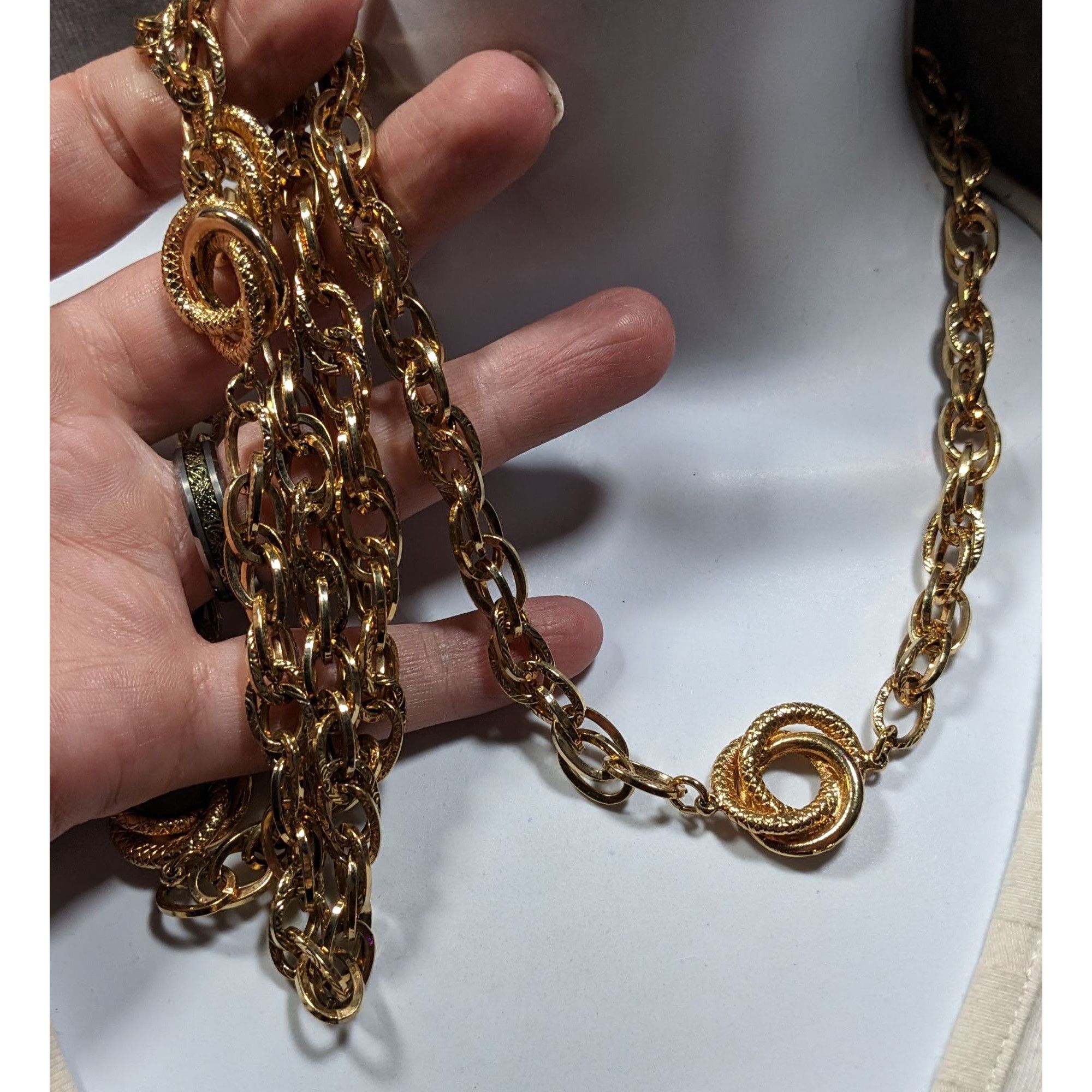 Other Elegant Chain Necklace With Snake Texture Engraved Accents G Size ONE SIZE - 3 Thumbnail