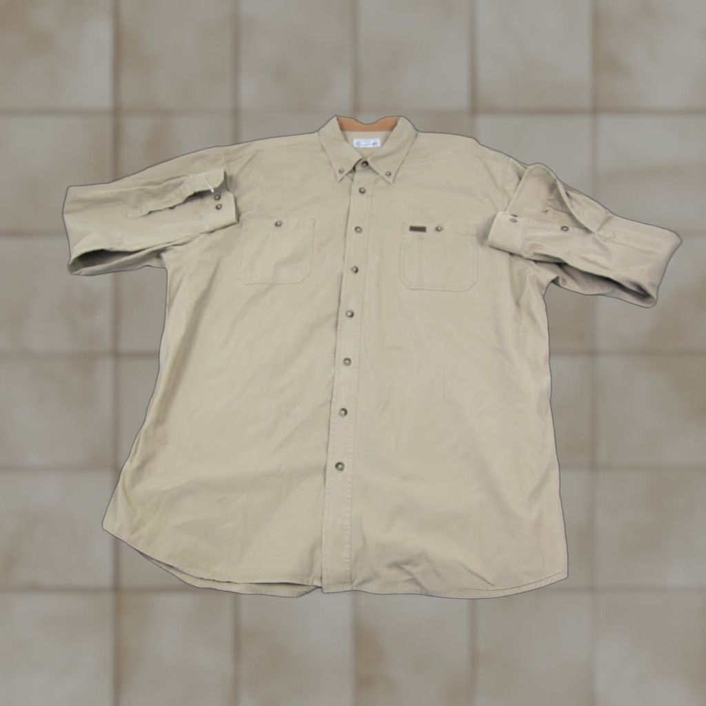 Carhartt VINTAGE Carhartt Shirt Mens 2XLT 2XLT Tall Brown Canvas Workwear Western Button-Up Long Sleeve Size US XXL / EU 58 / 5 - 1 Thumbnail