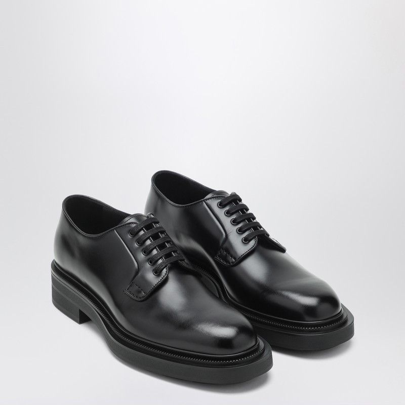 Prada Black Lace-Up Shoes In Polished Leather, Men's (Size 7.5)