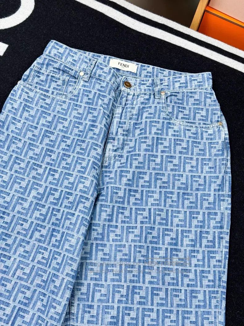 Fendi Fendi Blue Monogram Denim Pants Size 27" / US 4 / IT 40 - 2 Thumbnail