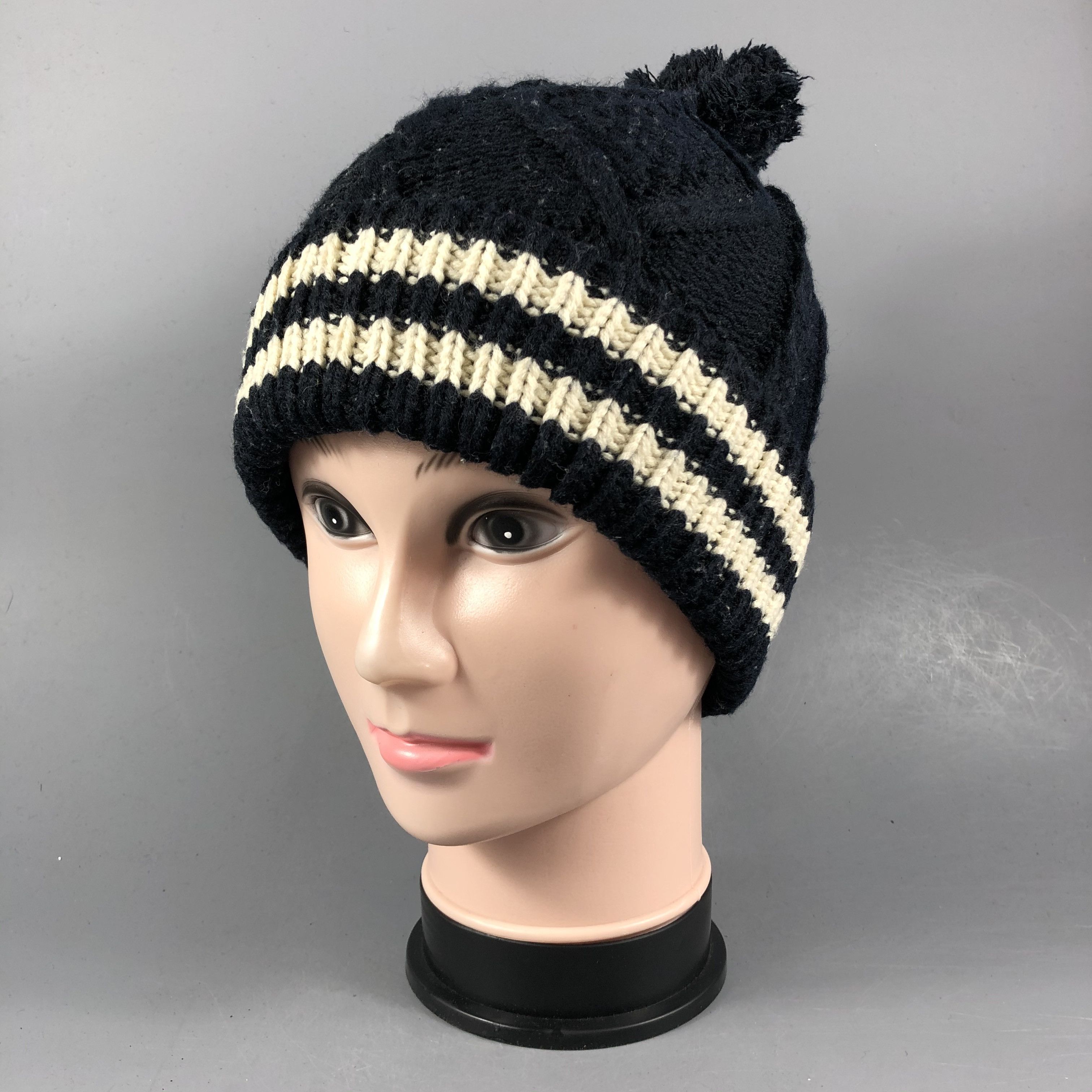 Japanese Brand Cable Knit Stripe Beanie Size ONE SIZE - 2 Thumbnail
