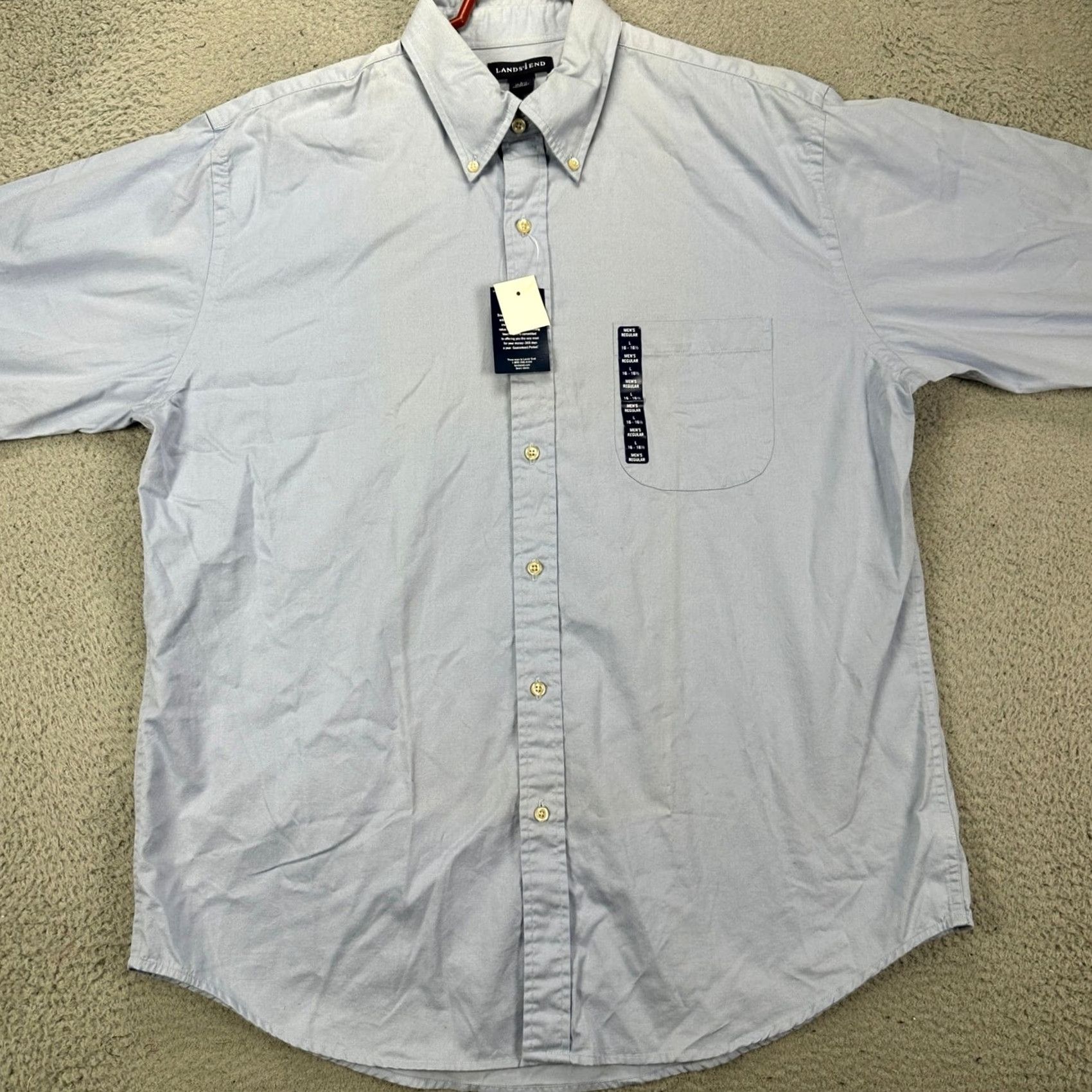 Lands' End Lands' End Shirt Dress Mens Large 16-16.5 Blue Long Sleeve Pocket 100% Cotton NEW Size 42R - 3 Thumbnail