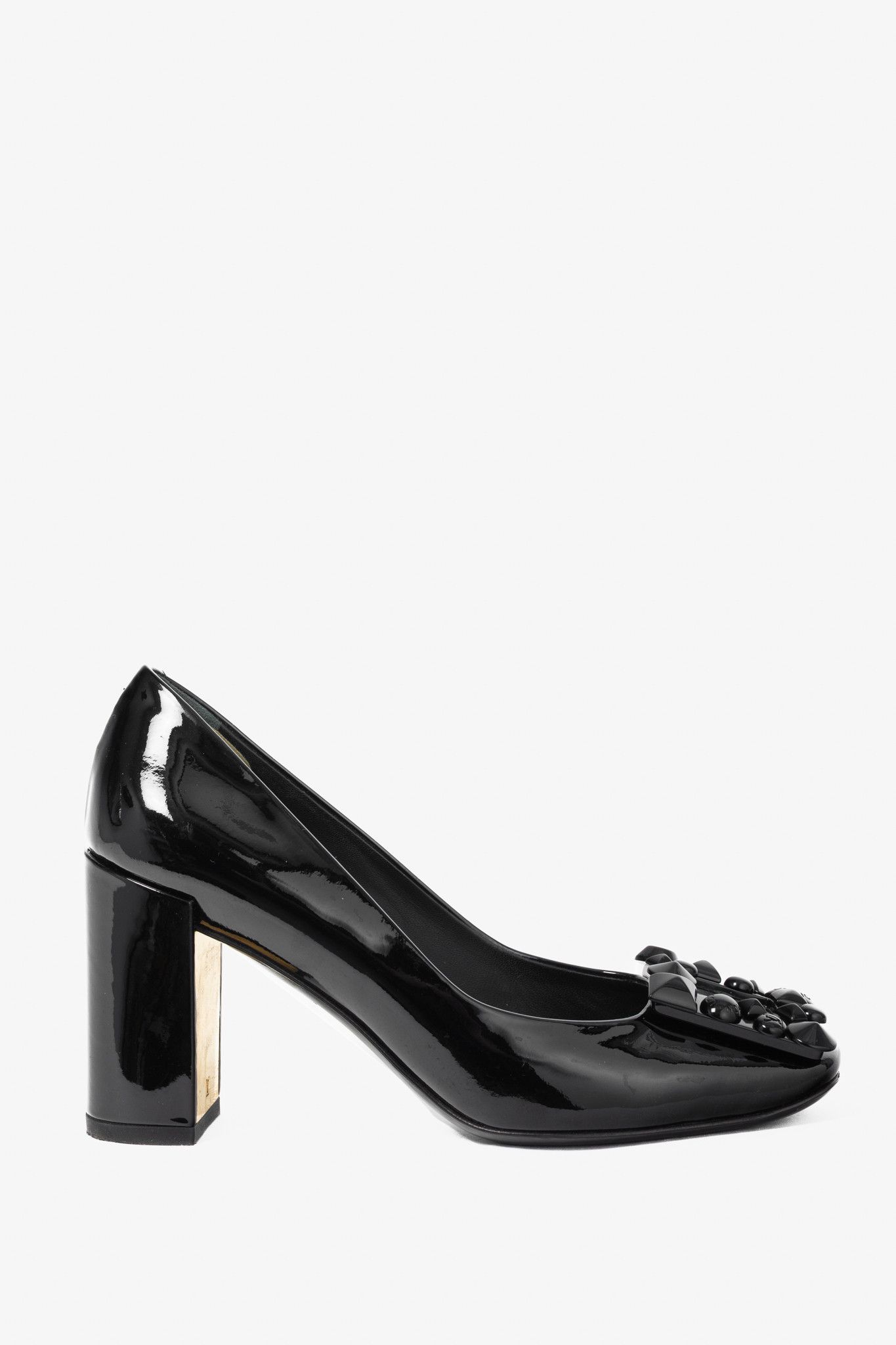 Louis Vuitton Louis Vuitton Black Patent Leather Embellished-Buckle Pumps Size US 4.5 / IT 34.5 - 1 Thumbnail