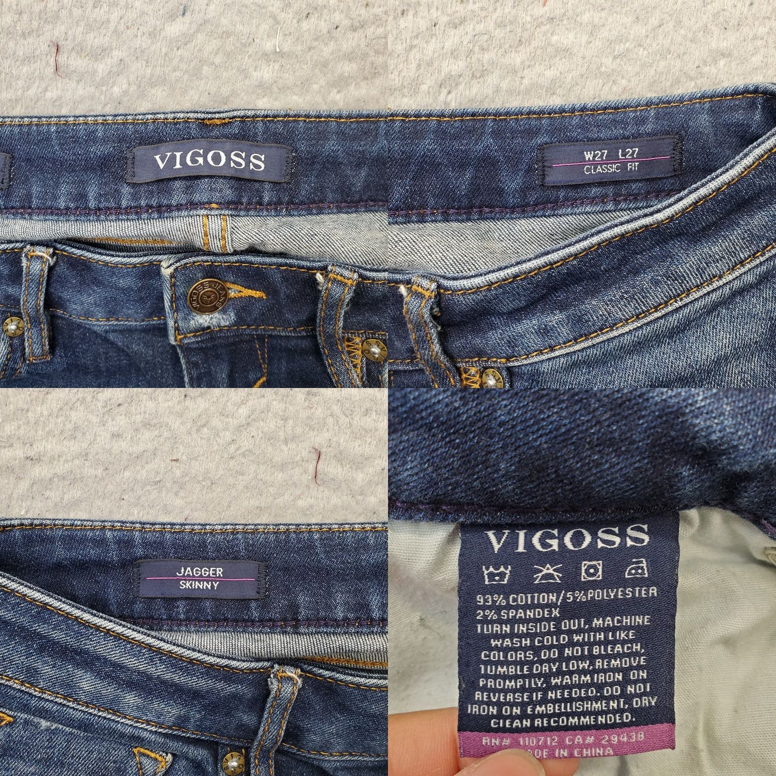 Vintage VIGOSS Jagger Jeans Womens 27x27 Blue Denim Distressed Classic Fit Skinny Leg Womens Size: 27 Blue Denim Distressed 5-Pocket Design Skinny Jeans Mens? Size 27" / US 4 / IT 40 - 8 Thumbnail