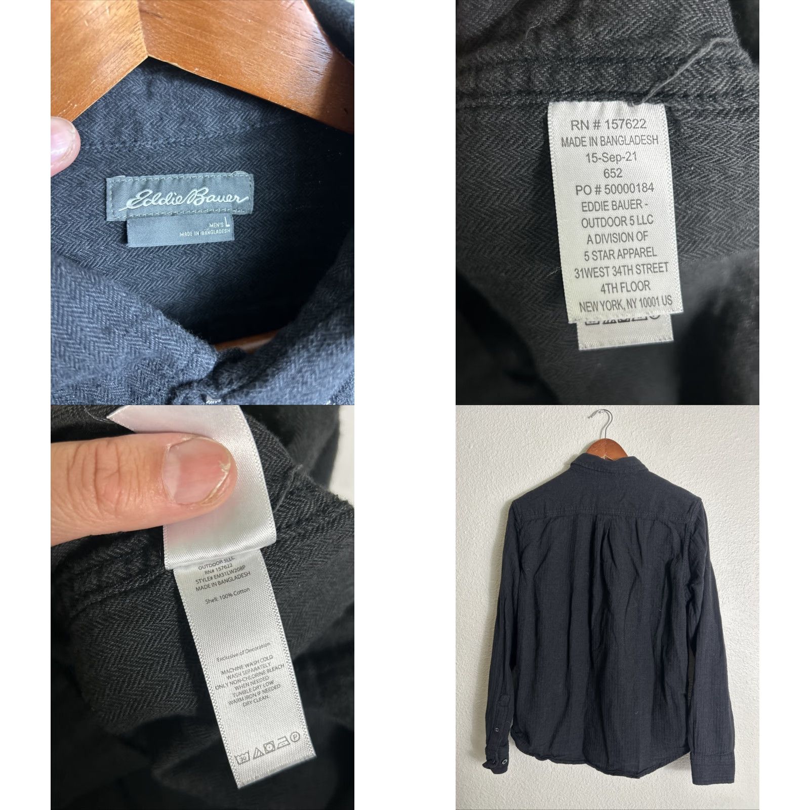 Eddie Bauer VINTAGE Eddie Bauer Mens Large Long Sleeve Button-Down Shirt Charcoal Houndstooth Cotton Size US L / EU 52-54 / 3 - 8 Thumbnail