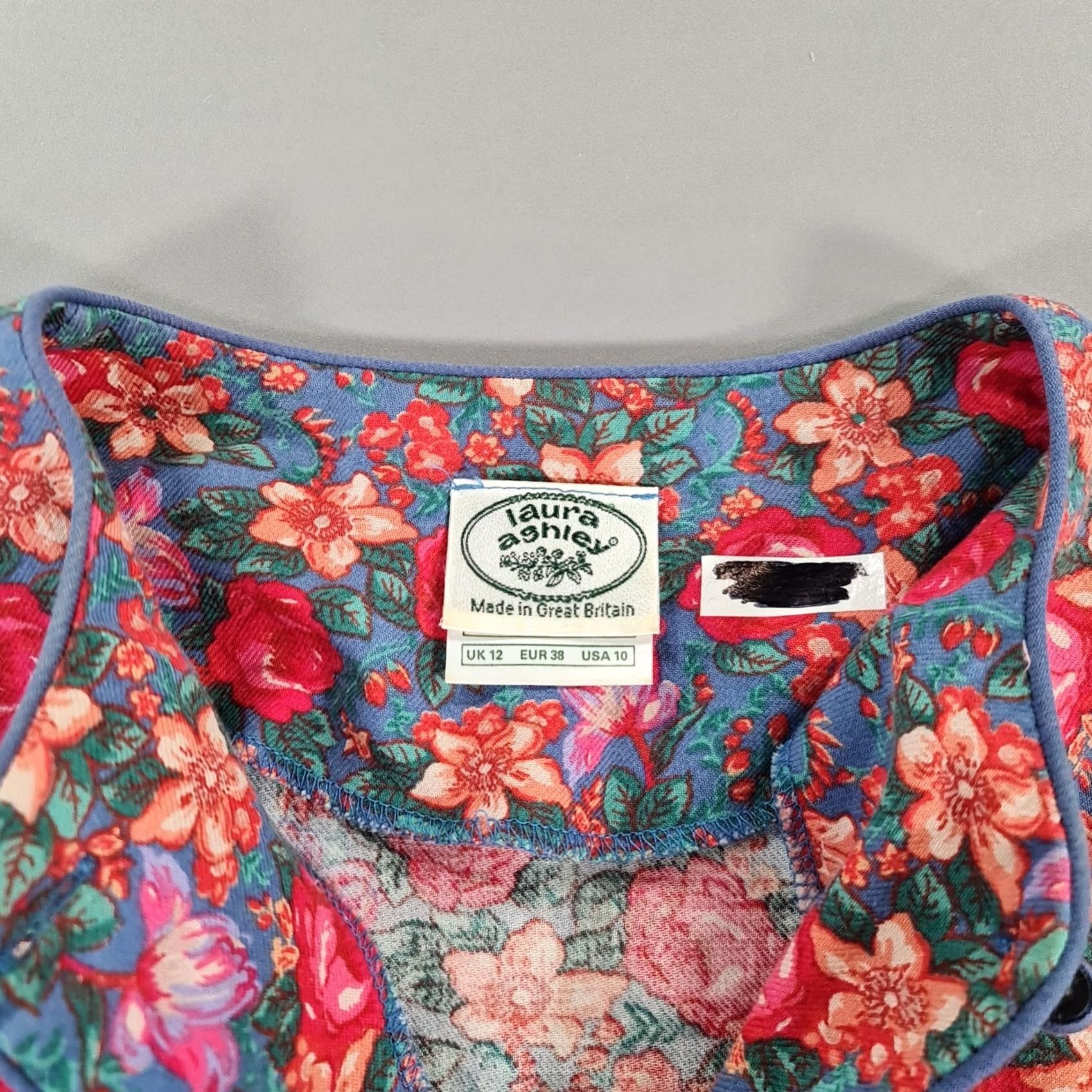 Laura Ashley VINTAGE Laura Ashley Dress UK 12 Blue Pink Floral Roses Summer 90s Pleated Womens Size XL / US 12-14 / IT 48-50 - 4 Thumbnail