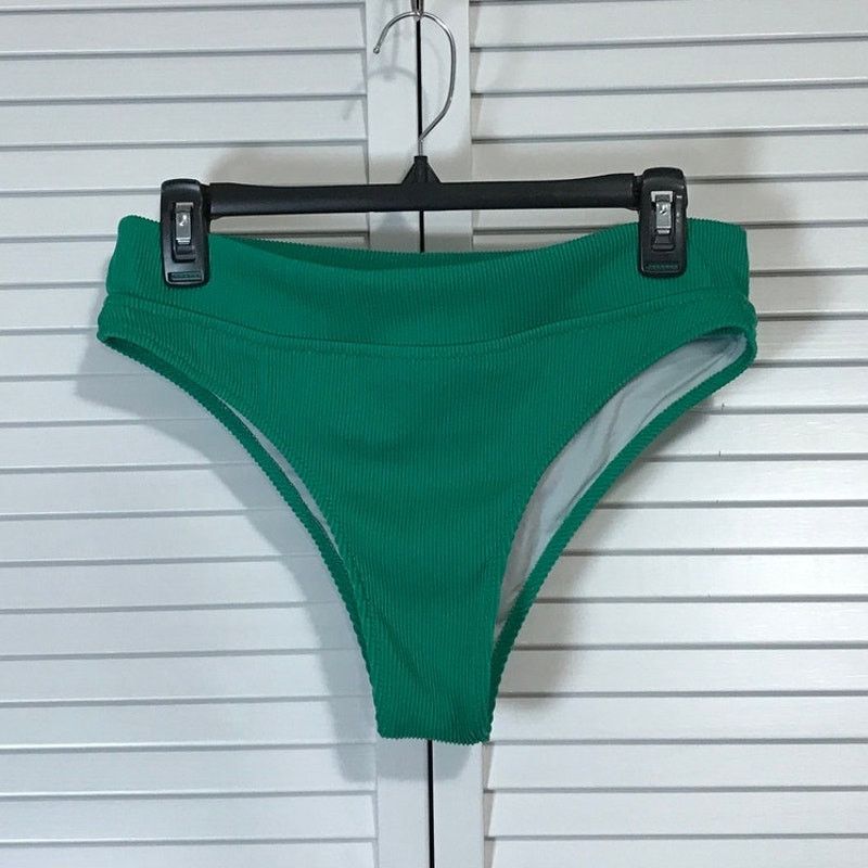 Other Emerald Green Ribbed High Waisted Swimwear Bikini Bottom L Size ONE SIZE - 1 Thumbnail