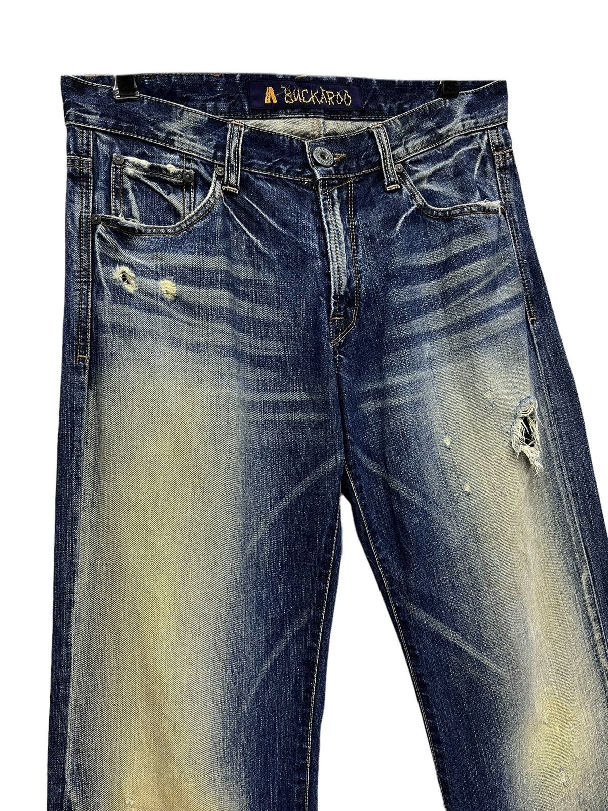 BUCKAROO 🔥Crashwash Indigo Mudmax Punk Ripped Wide Leg Flare Size US 30 / EU 46 - 9 Thumbnail