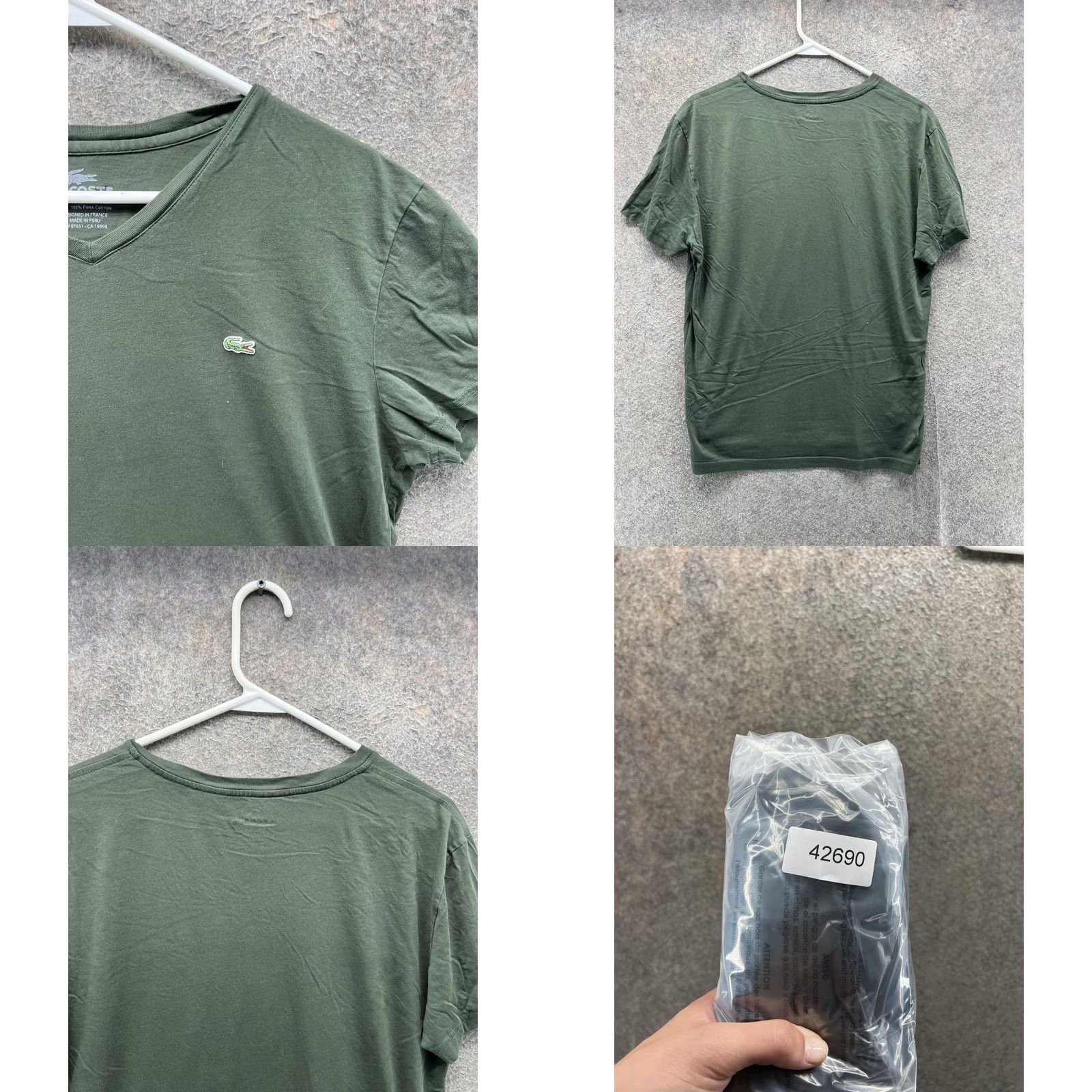 Lacoste Lacoste Shirt Mens L 5 Green Pima Cotton V Neck Logo Tee Tagless Soft T-Shirt Short Sleeve Knitted Jersey 100% Cotton Adult Mens Size US L / EU 52-54 / 3 - 8 Thumbnail