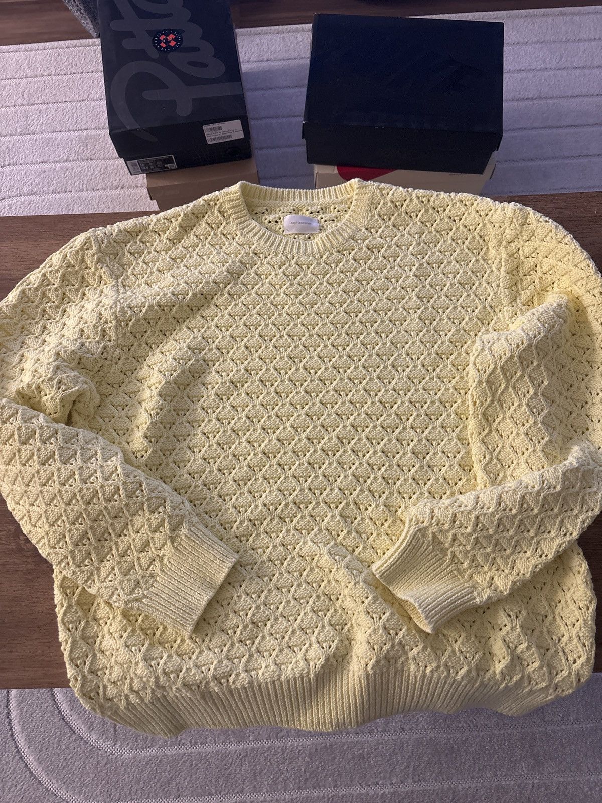 Aime Leon Dore Aime Leon Dore eyelet knit crewneck sweater Yellow Pear Size US XL / EU 56 / 4 - 3 Thumbnail