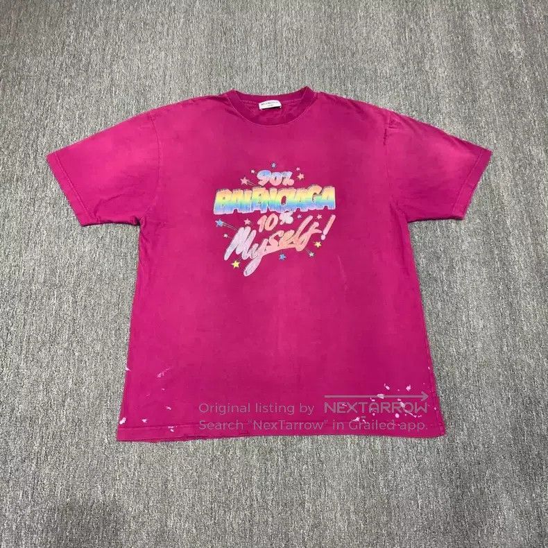 Balenciaga Pink Washed Destroyed Splatter Short Sleeve