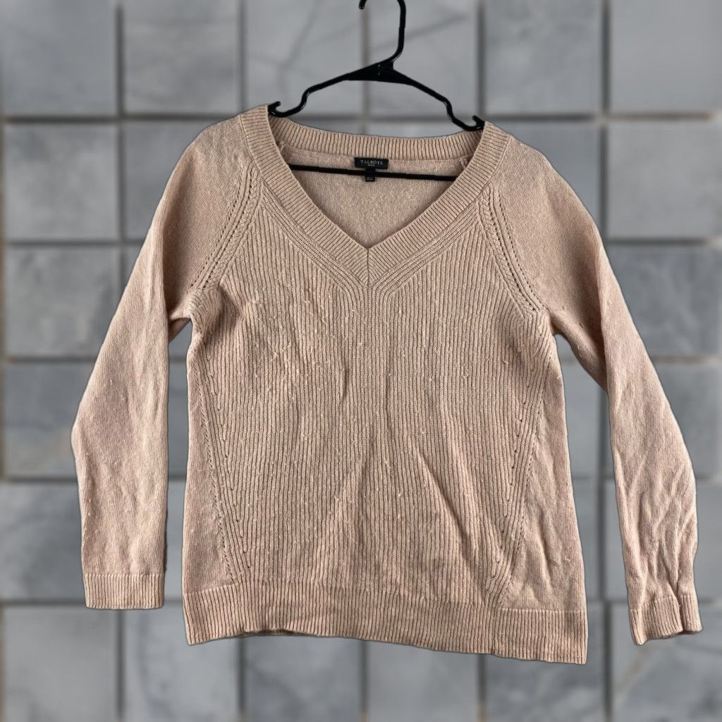 Talbots Talbots Sweater Womens Medium Petite MP Pink Cashmere Wool Blend Pullover V-Neck Size M / US 6-8 / IT 42-44 - 1 Thumbnail