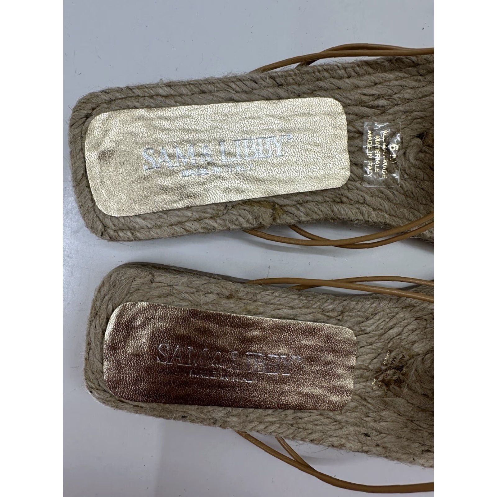 Vintage Sam & Libby Womens Sandals Size 6 M Flip Flops Brown Glitter Floral Jute Flats Size US 6 / IT 36 - 3 Thumbnail