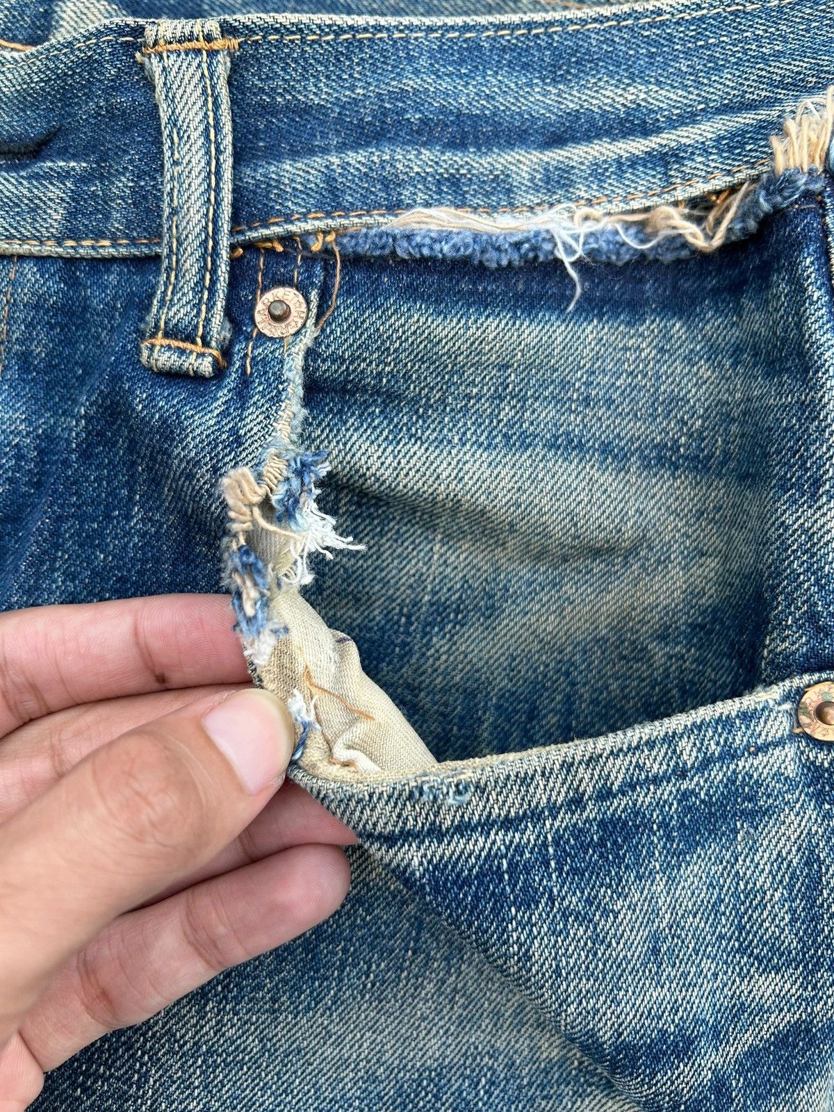 Kapital Thrashed Vintage Blue Blue Indigo Selvedge Denim Jeans Size US 32 / EU 48 - 9 Thumbnail