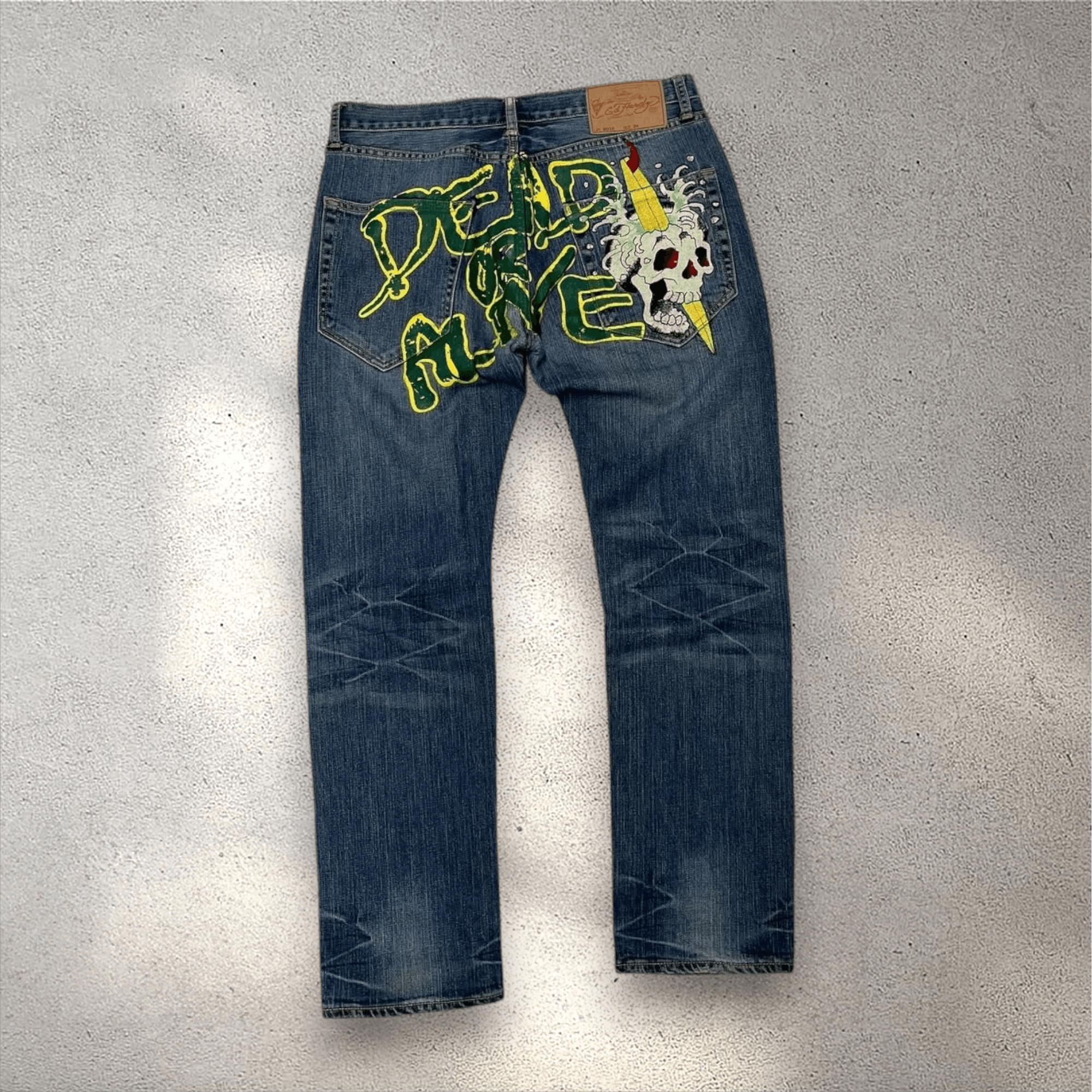 Christian Audigier × Ed Hardy Crazy 💥 Ed Hardy ' DEAD OR ALIVE ' Embroiderd Baggy Denim Size US 36 / EU 52 - 2 Thumbnail