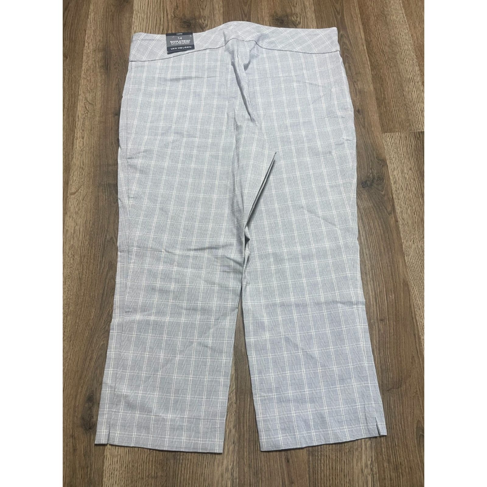 Van Heusen Van Heusen Pants Women's 14 Gray Plaid Capri Pull On Stretch Extensible Size 36" / US 14 / IT 50 - 2 Thumbnail