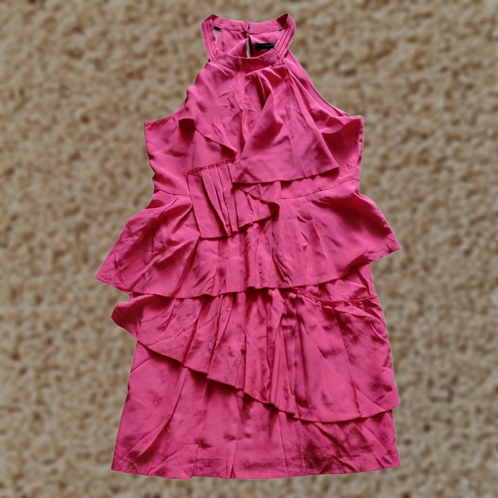 Bcbgmaxazria VINTAGE BCBGMAXAZRIA Azalea Dress - Silk Red Ruffle Mini Party/Cocktail Dress, Size 6, Sleeveless, High Neck, Short Length, Formal Womens Size M / US 6-8 / IT 42-44 - 1 Thumbnail