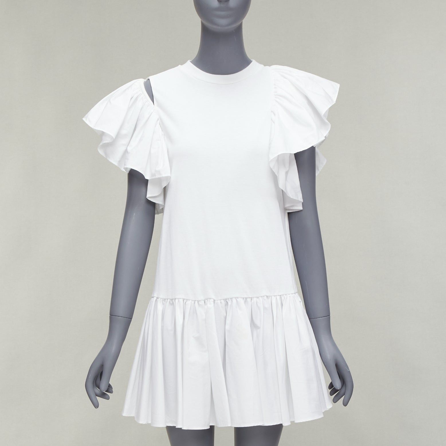Alexander McQueen ALEXANDER MCQUEEN white asymmetric ruffle sleeve drop waist flared dress IT36 XXS Size XS / US 0-2 / IT 36-38 - 1 Thumbnail