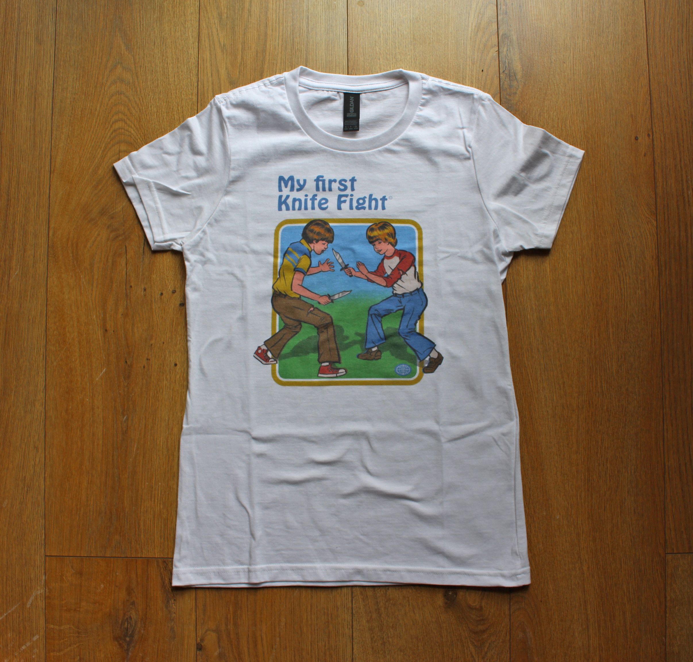 Vintage FREE SHIPPING!! - Knife fight T-shirt Size S / US 4 / IT 40 - 1 Thumbnail