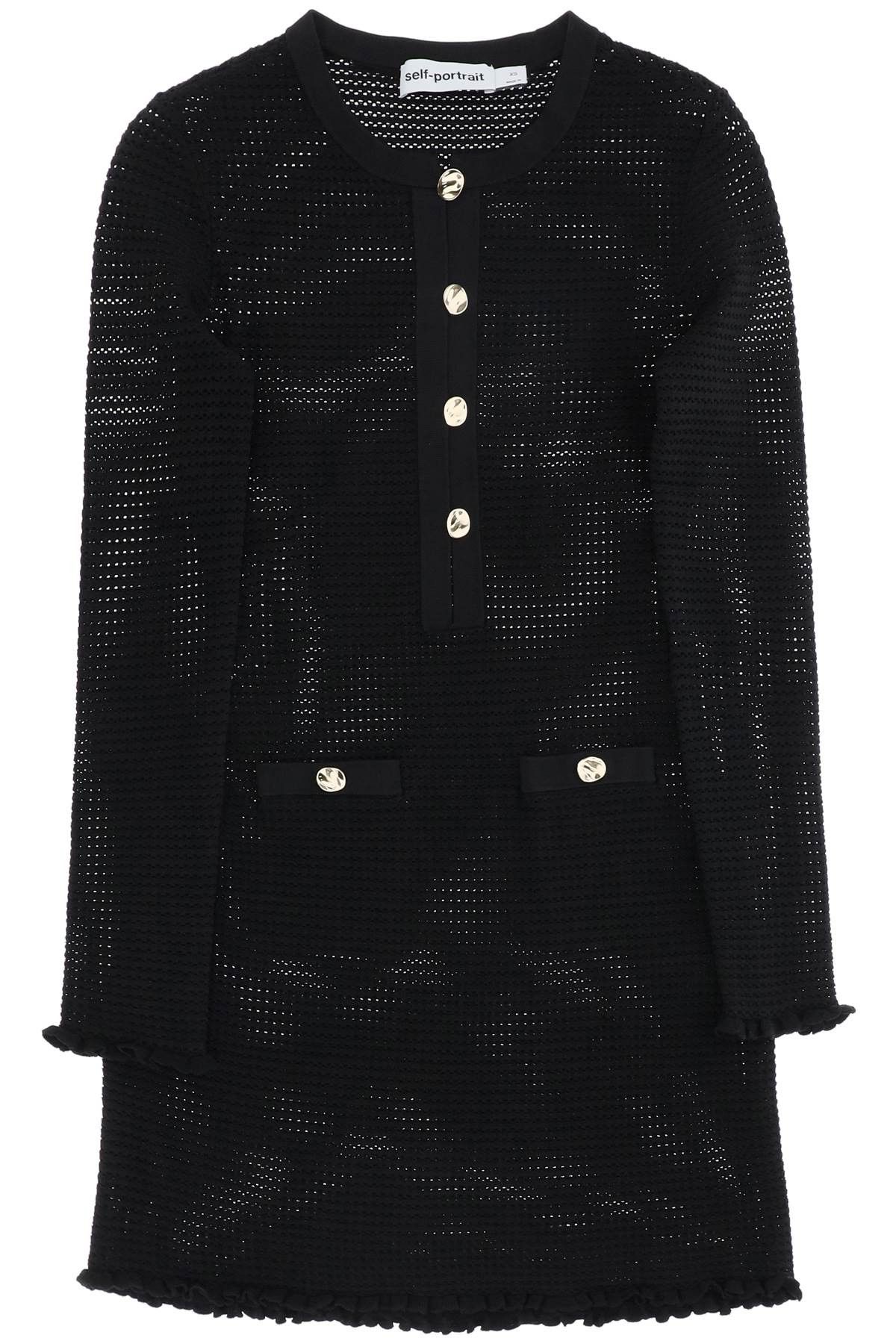 image of Self Portrait "mini Pointelle Knit Dress In in Black, Women's (Size Small)