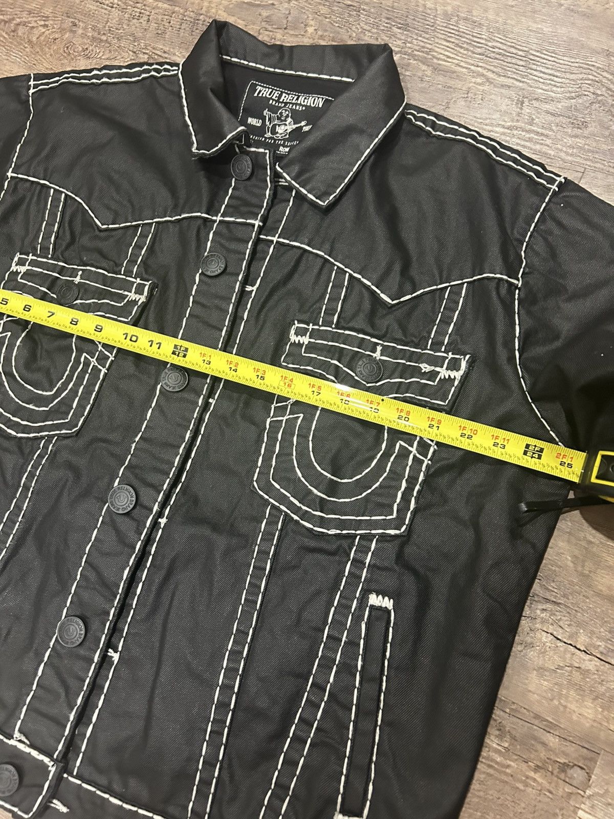 True Religion 🕷️ Waxed Denim Black & White Super T Jacket 🕷️ Size US XL / EU 56 / 4 - 8 Thumbnail