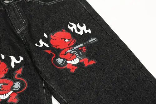 VIBE Devil Graphic Black Denim Jeans Size US 34 / EU 50 - 7 Thumbnail