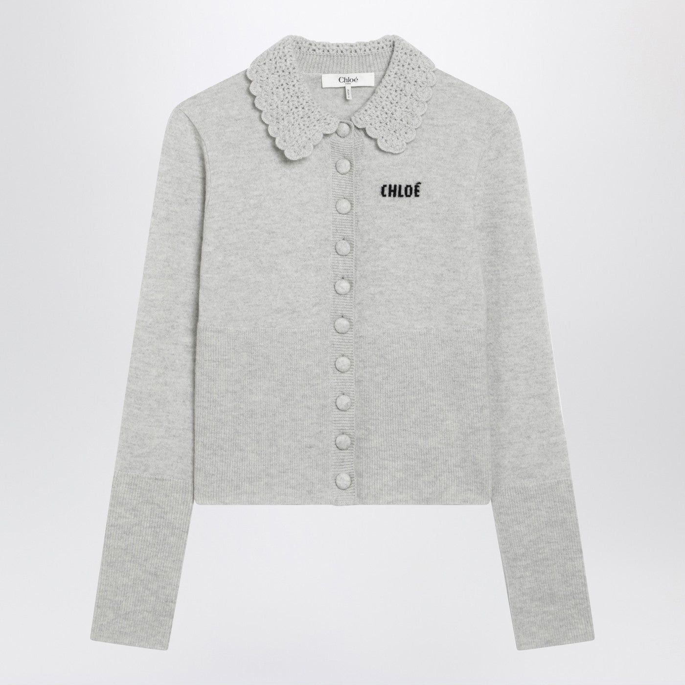 Chloe Chloe Light Grey Wool Cardigan With Logo Size S / US 4 / IT 40 - 1 Thumbnail