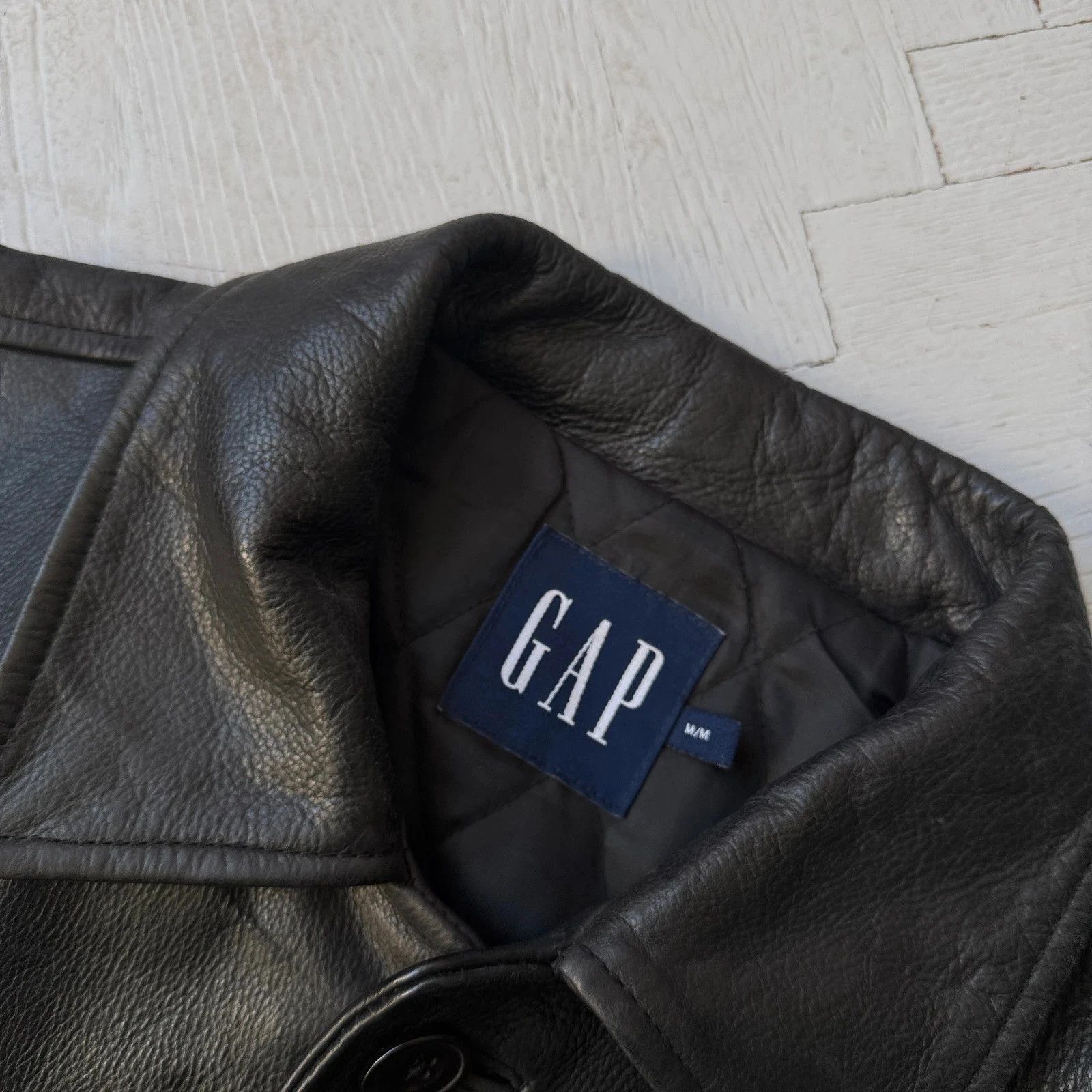 Gap Vintage 00s Gap Real Heavy Leather Collared Car Coat Size US M / EU 48-50 / 2 - 6 Thumbnail