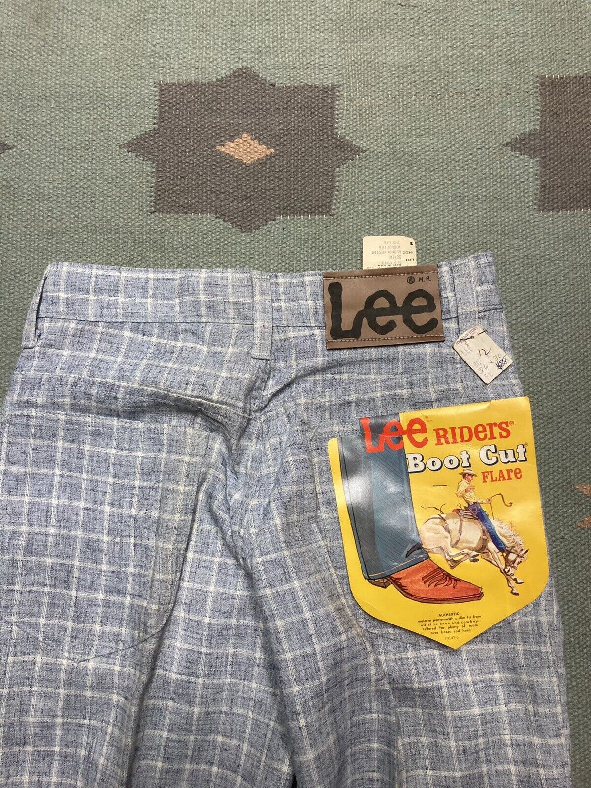 Lee × Vintage VTG 70s lee boot cut flare pants plaid DEADSTOCK sz 12 26x30 Size 26" / US 2 / IT 38 - 3 Thumbnail