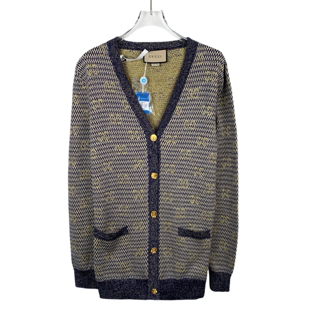 Gucci Gucci Blue Gold Thread Wool Knit Cardigan K26WX Size S / US 4 / IT 40 - 1 Thumbnail