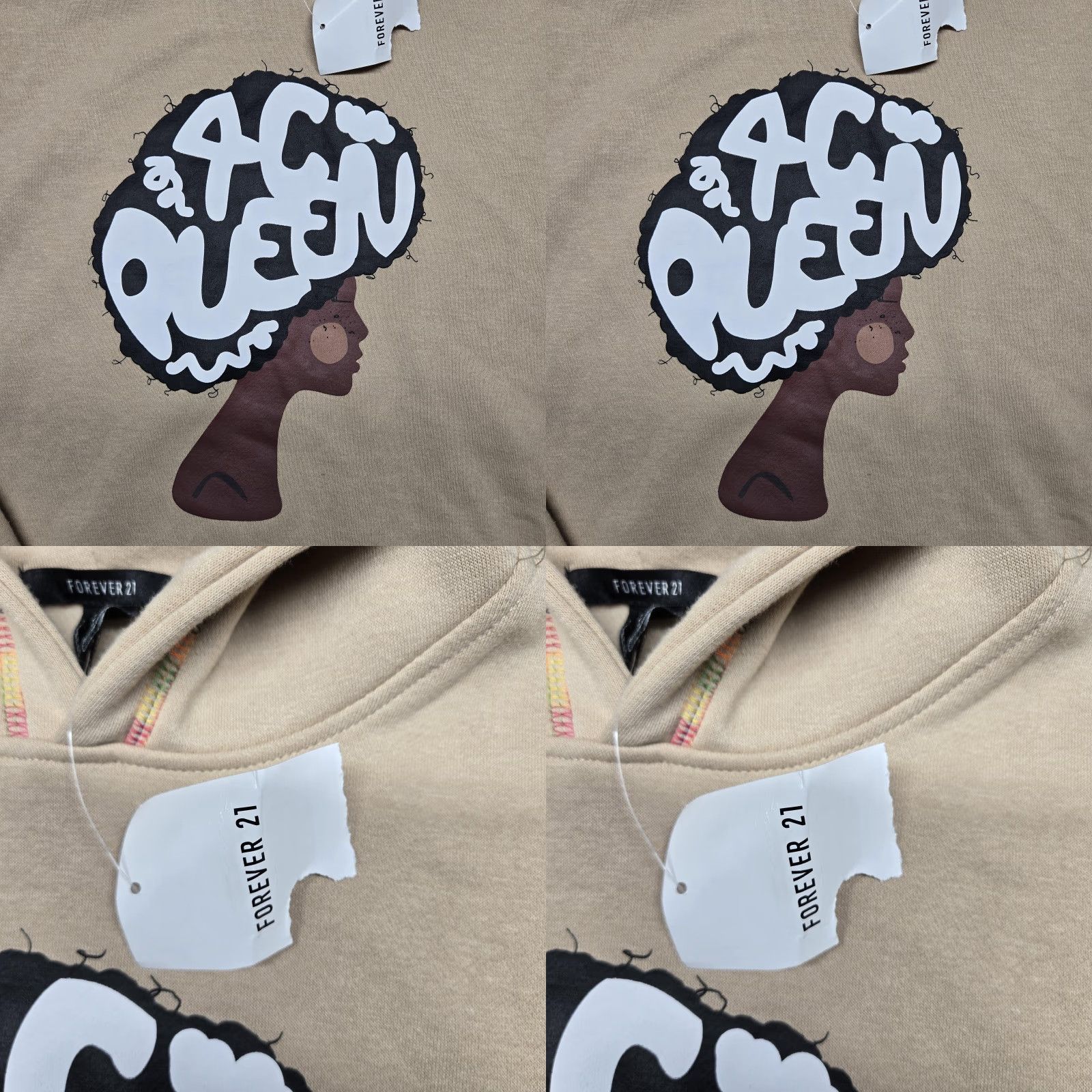 Forever 21 Forever 21 Hoodie Womens Medium Tan Afro Queen Graphic Pullover Sweatshirt Trim Size M / US 6-8 / IT 42-44 - 9 Thumbnail