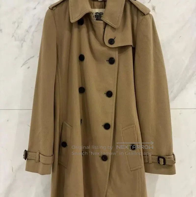 Burberry Camel Double-Breasted Wool Coat.
