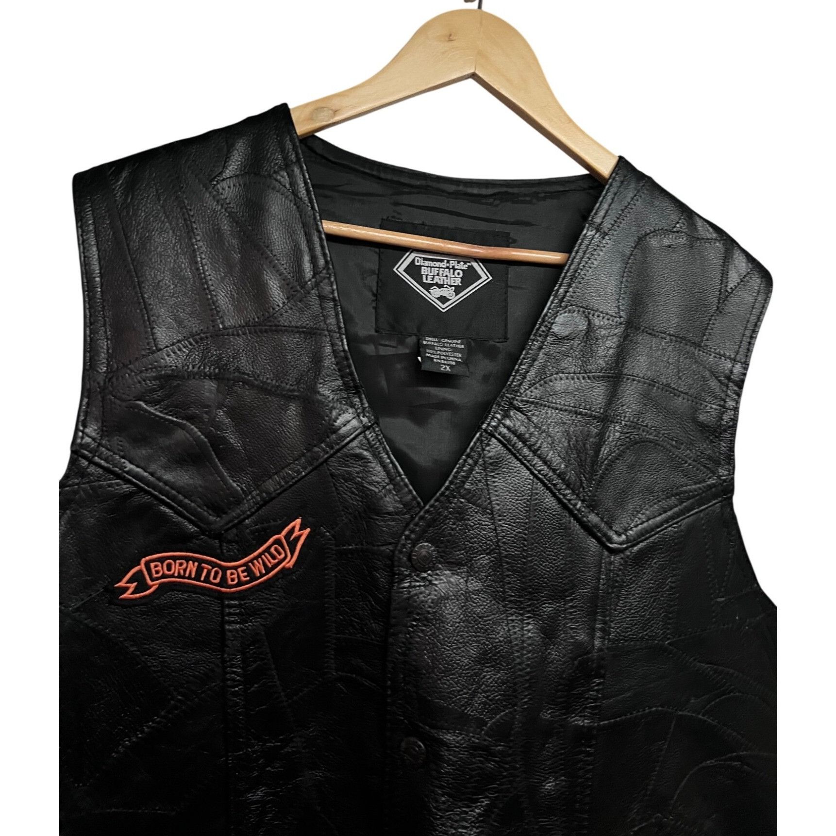 Vintage Diamond Plate Buffalo Mens Black Leather Snap Up Biker Vest Size US XXL / EU 58 / 5 - 4 Thumbnail