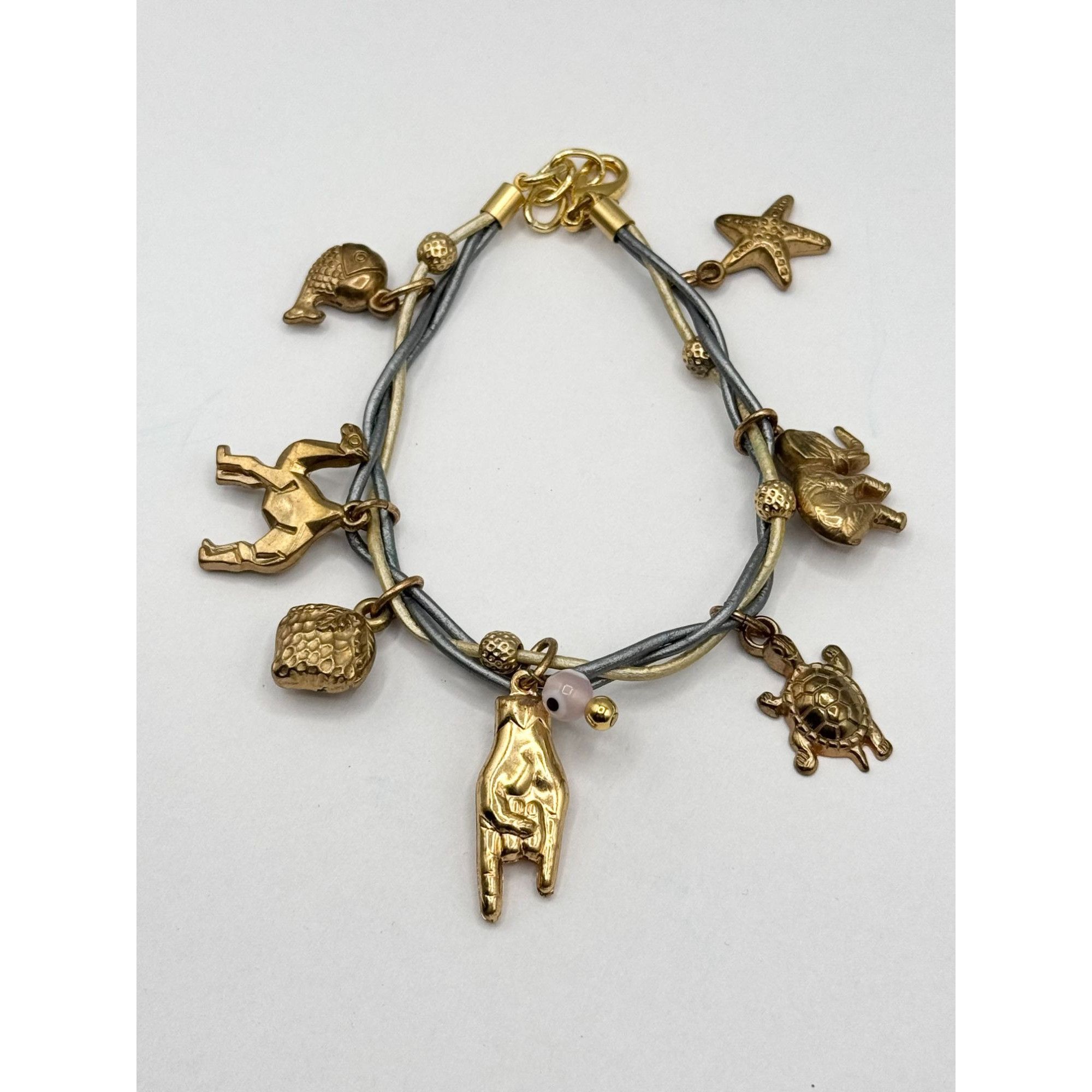 Vintage Braided two tone leather charm bracelet Size ONE SIZE - 5 Thumbnail